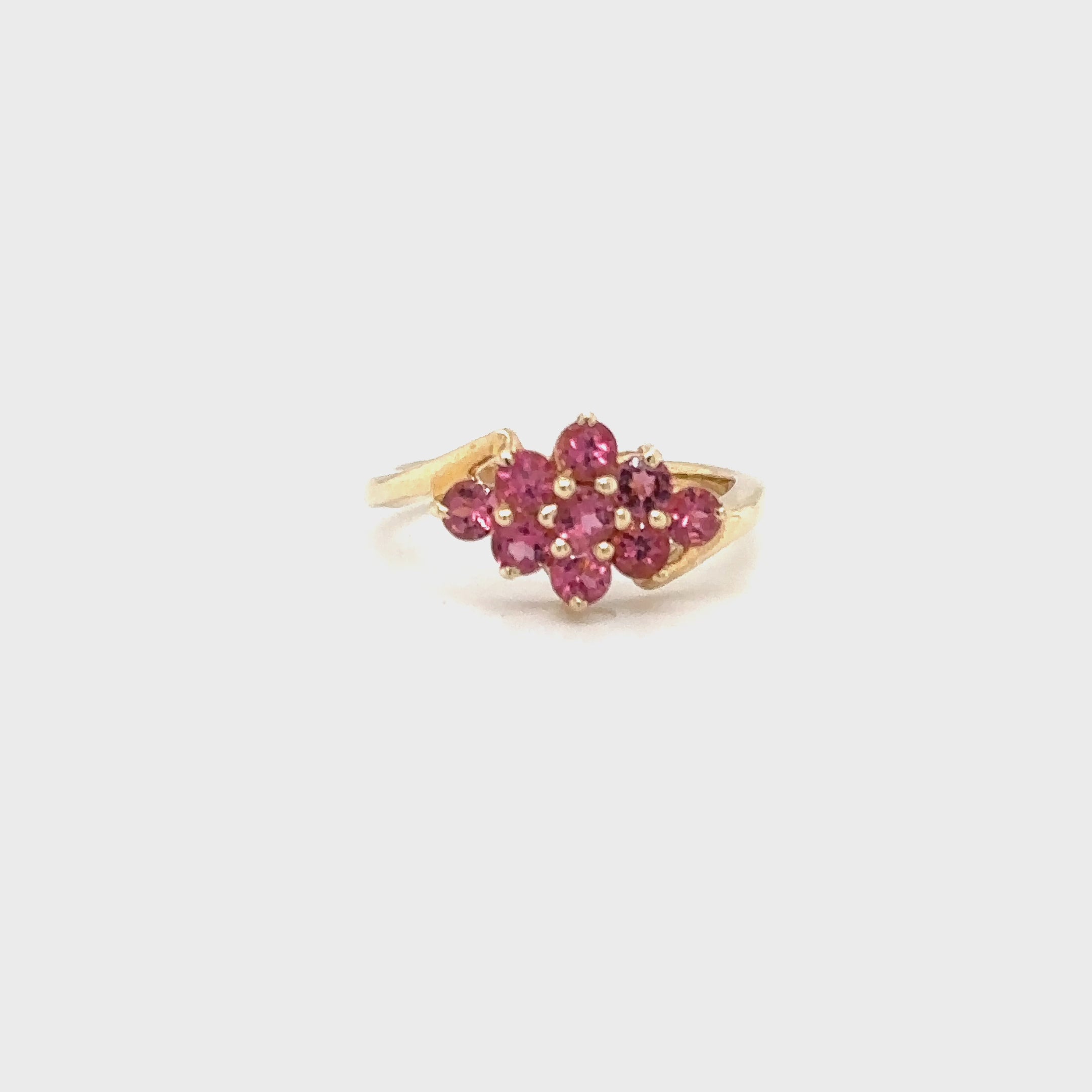 Natural Pink Tourmaline Ring 14K Solid Gold .63tcw Cluster Ring Birthstone Ring Cocktail Ring Statement Ring Pink Ring Vintage Ring Estate