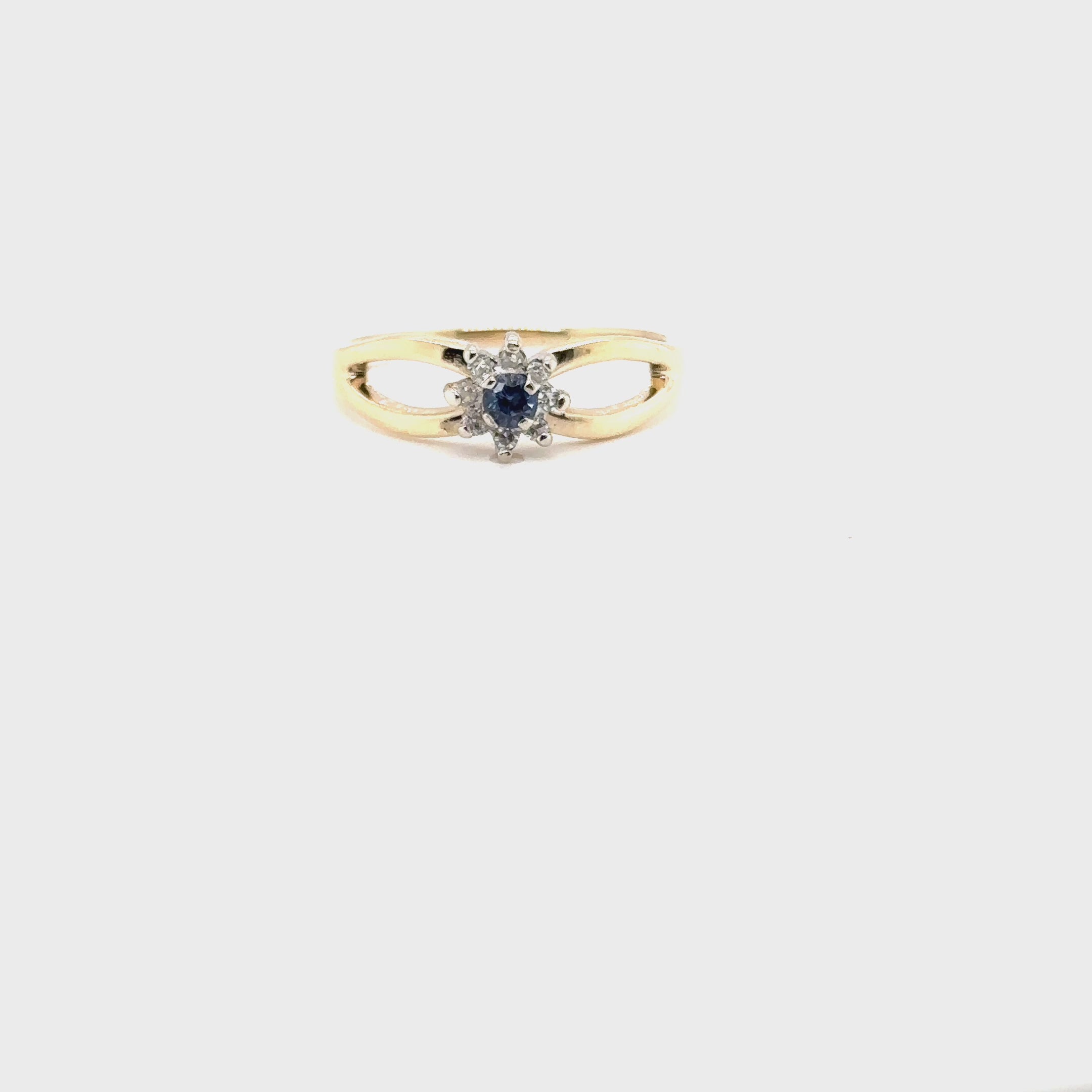 Natural Benitoite & Diamond Ring 14K Solid Gold .22tcw Rare Gemstone Ring Flower Statement Ring Promise Ring Womens Ring Birthstone Jewelry