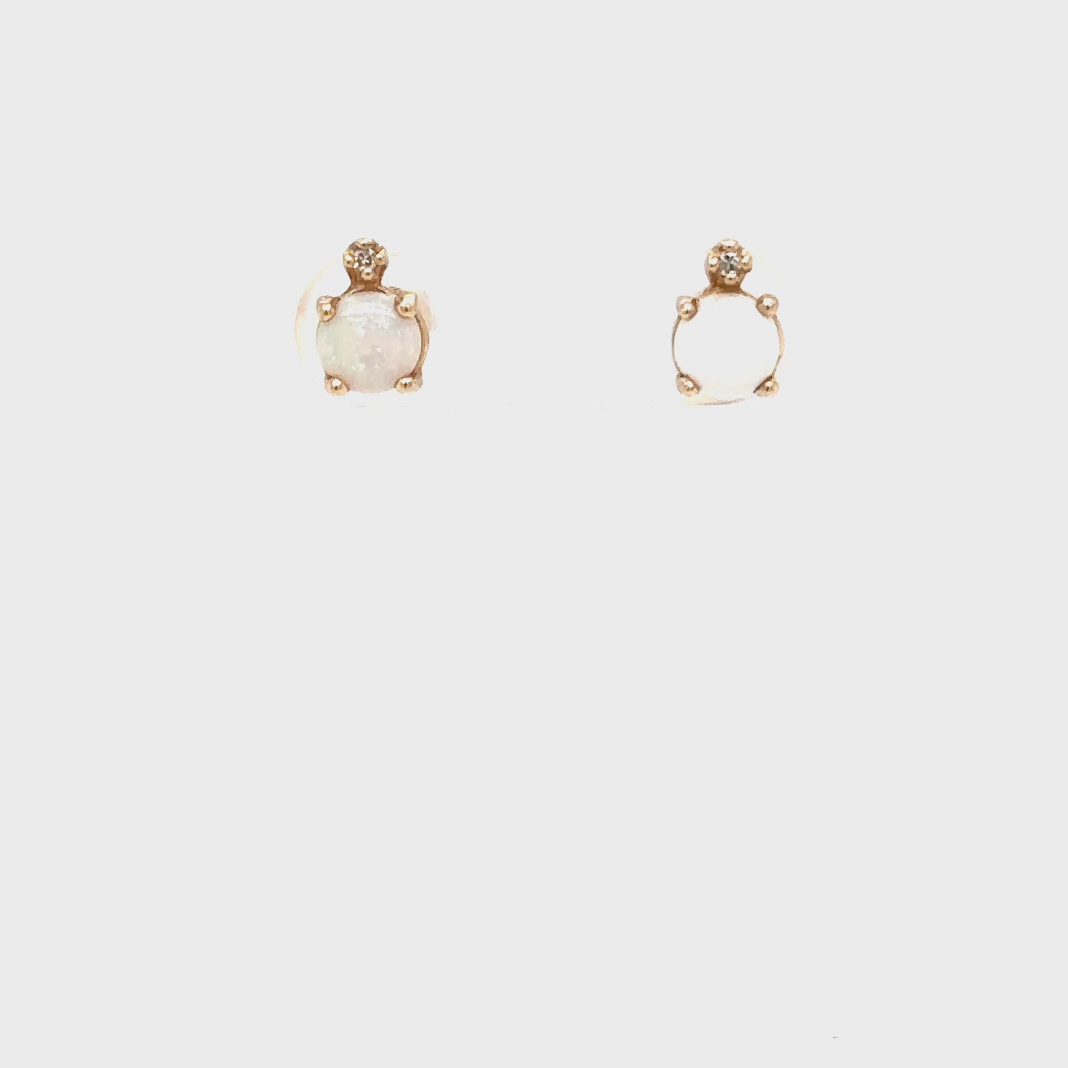 Natural Ethiopian Welo Opal & Diamond Earrings 14K Gold .02tcw Earrings Statement Earrings Stud Earrings Vintage Earrings Estate Jewelry Fine Jewellery