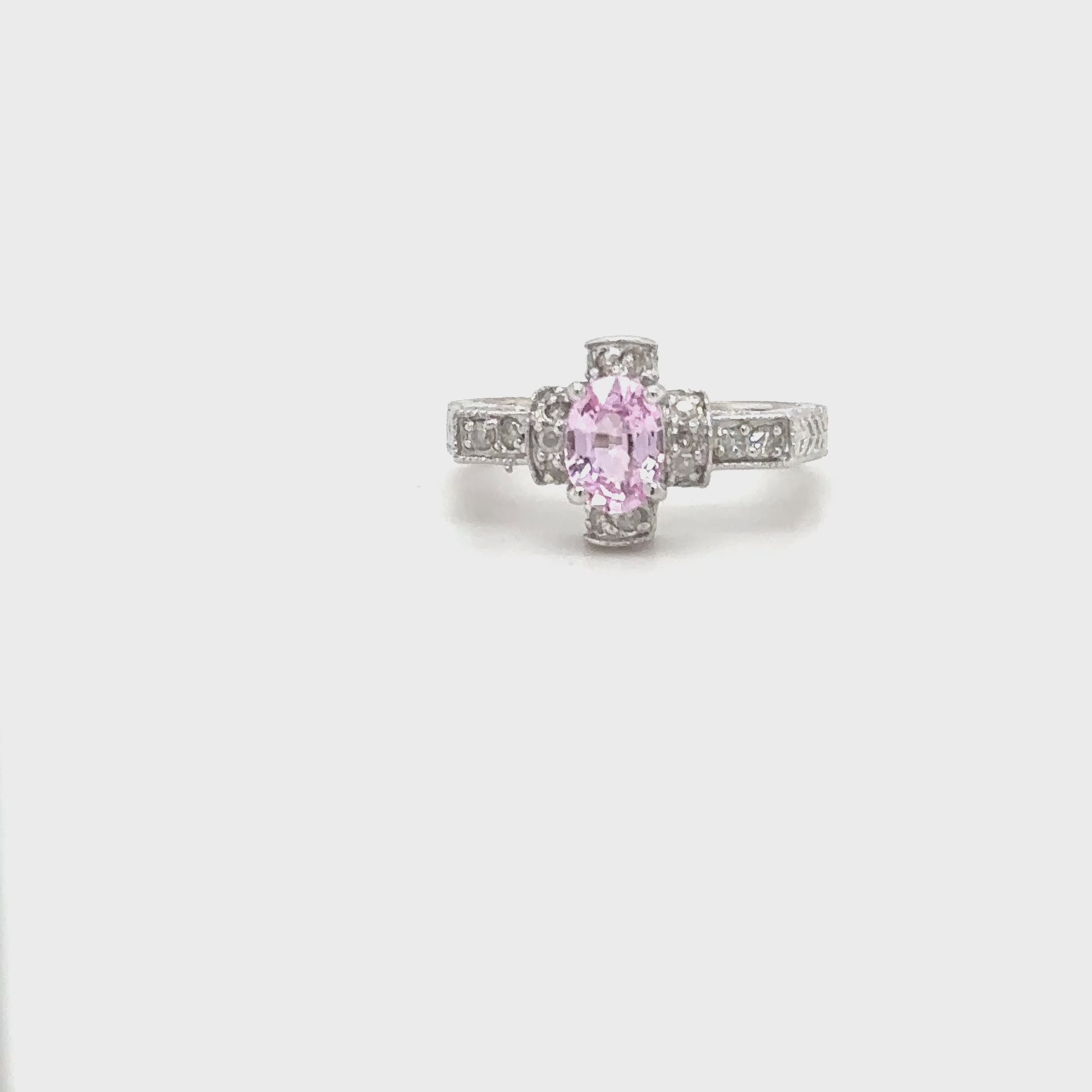 Natural Padparadscha Sapphire & Diamond Ring 14K Solid White Gold 1.13tcw Engagement Ring Pink Ring Gemstone Ring Statement Ring Birthstone