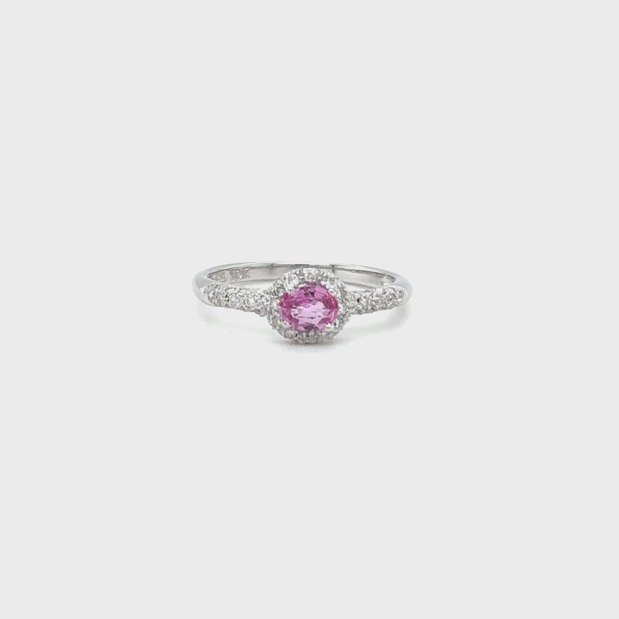 Natural Padparadscha Sapphire & Diamond Ring 14K White Gold .80tcw Engagement Wedding Bridal Jewelry Pave Ring Bridal Promise Ring