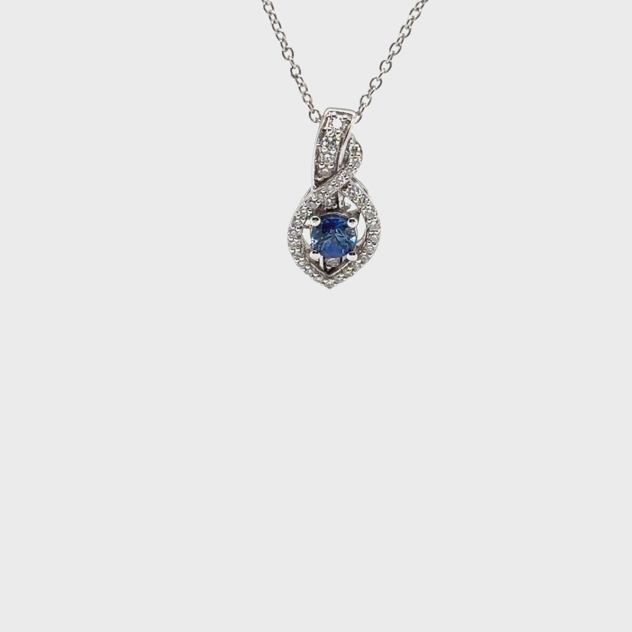 LeVian Natural Ceylon Sapphire & Diamond Necklace 14K White Gold .42tcw Sapphire Pendant Ceylon Birthstone Designer Estate Women's Necklace