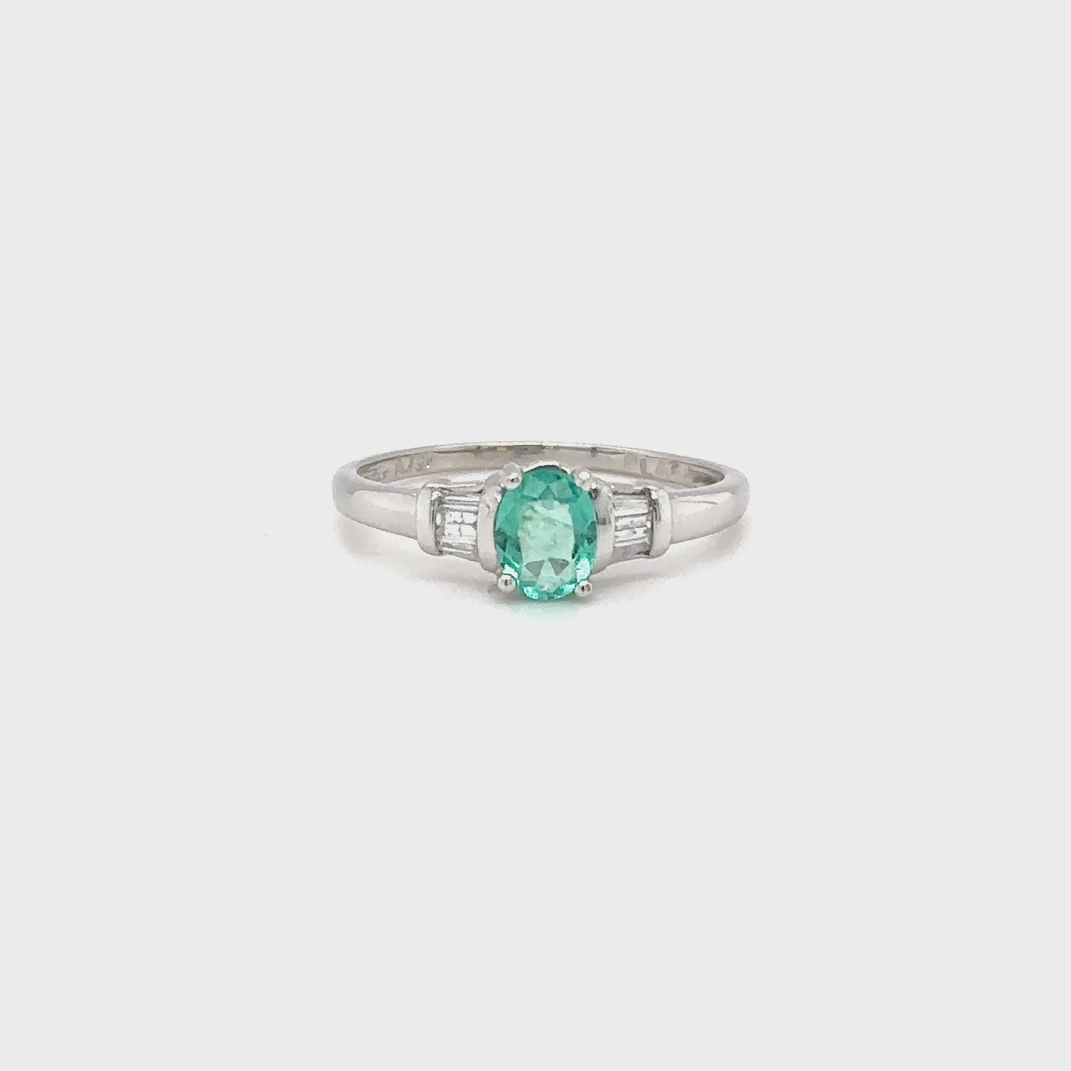 Natural Colombian Emerald & Diamond Ring Platinum Ring .56tcw Gemstone Engagement Ring Estate Jewelry Vintage Jewelry Birthstone Ring