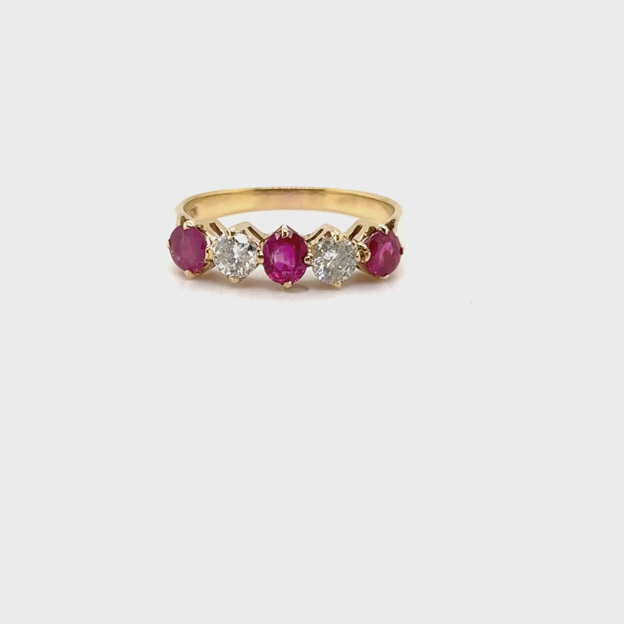 Natural Ruby & Diamond Ring 18K Solid Gold 1.16tcw Ruby Band Cluster Vintage Estate Jewellery Fine Jewelry Birthstone Ring Diamond Band Rin