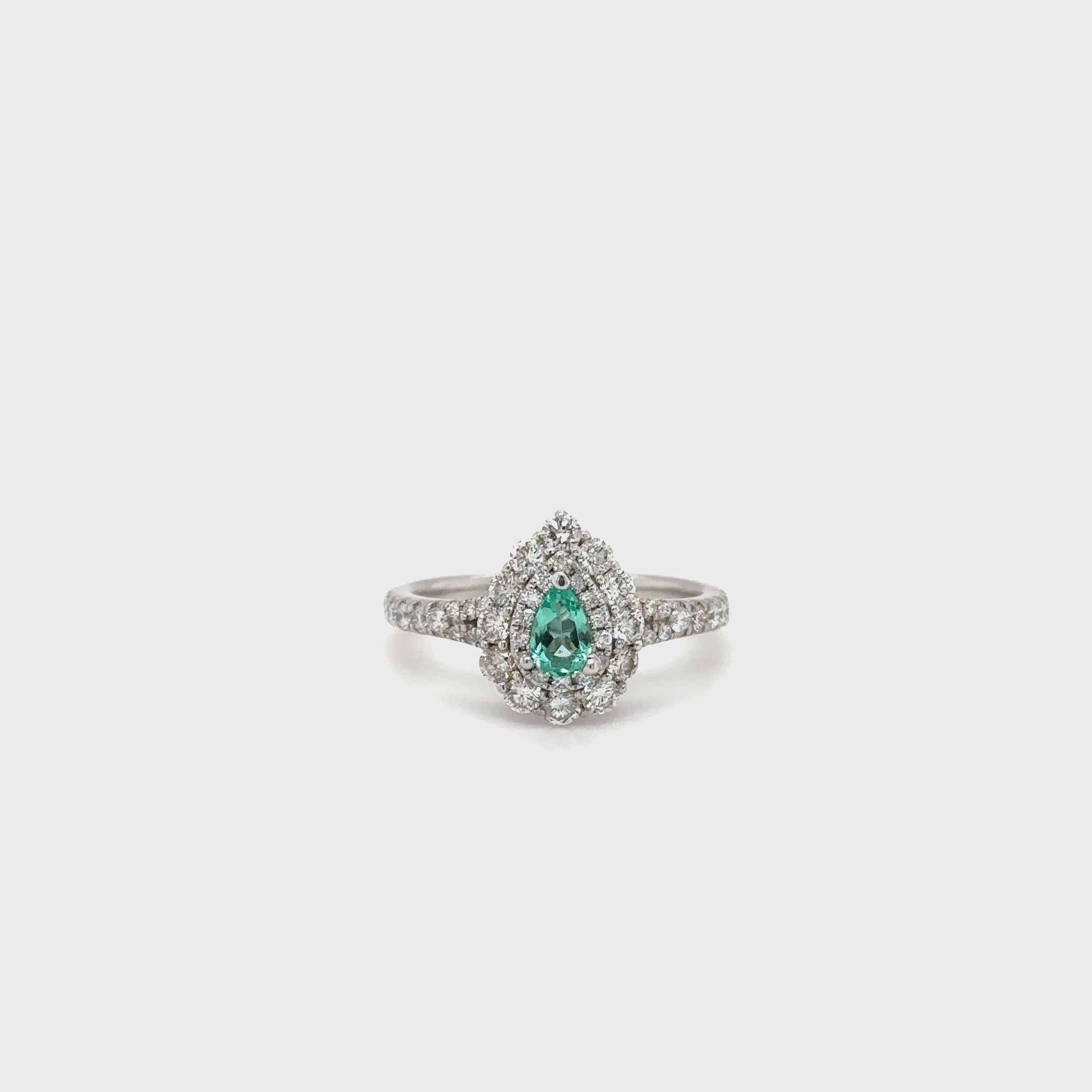 Natural Colombian Emerald & Diamond Ring 14K Solid White Gold .92tcw Engagement Ring Bridal Jewelry Designer Ring Wedding Ring Pear Emerald