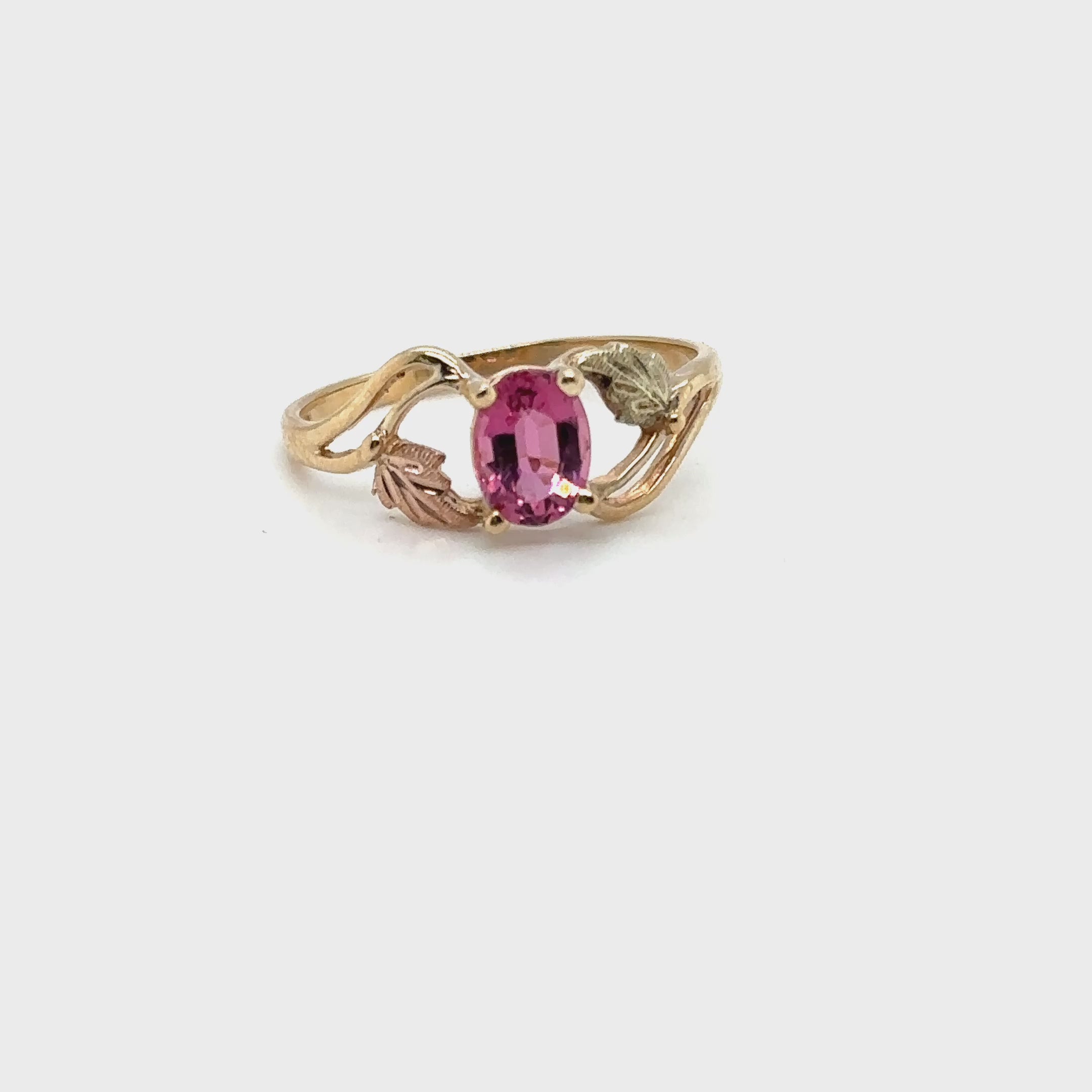 Natural Padparadscha Sapphire Ring 10K Solid Gold 1.00ct Gemstone Black Hills Gold Ring September Birthstone Ring Boho Leaf Nature Ring