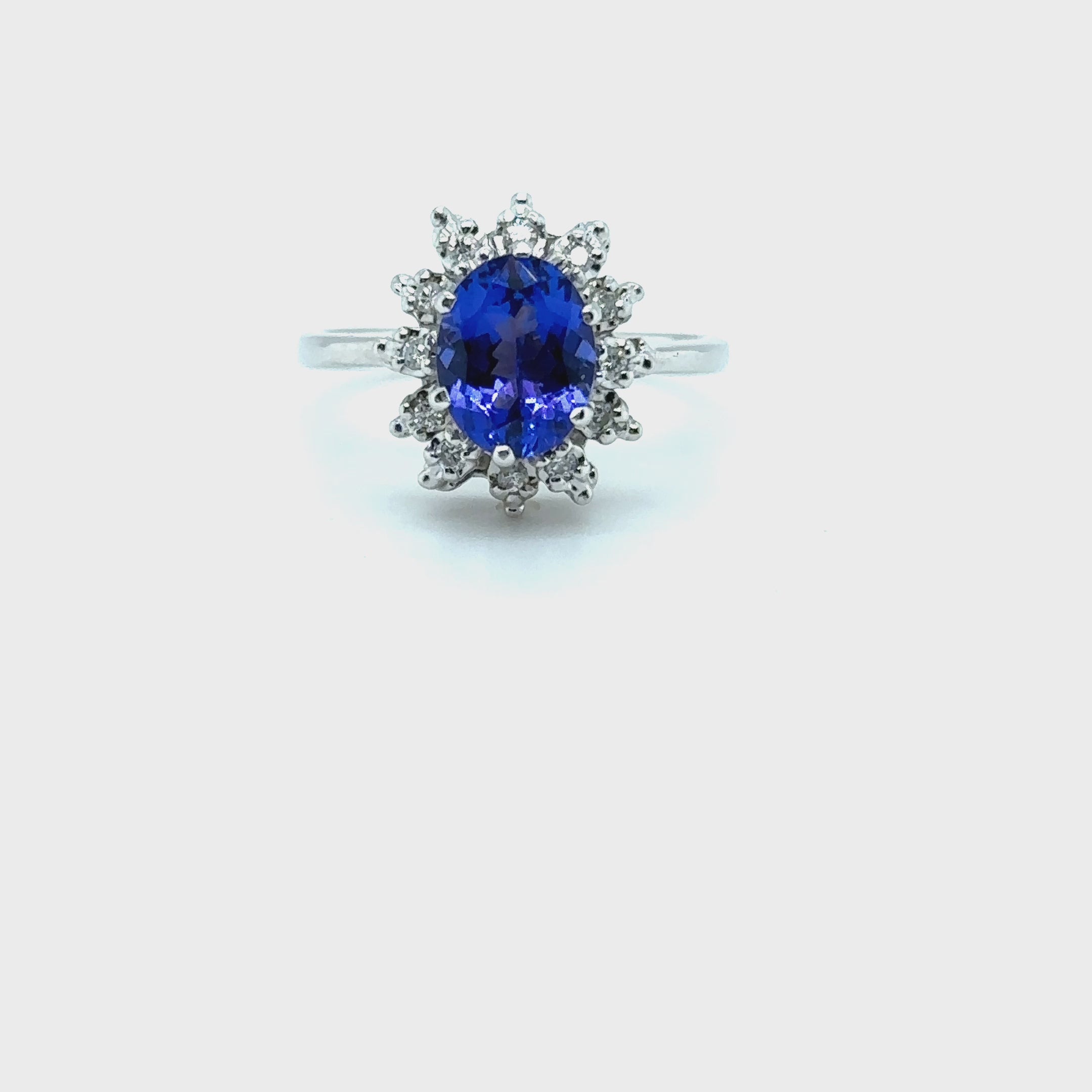 Certified Natural D'Block Tanzanite & Diamond Ring 14K White Gold 1.99tcw Engagement Ring Statement Ring Cocktail Ring Womens Ring Halo Ring