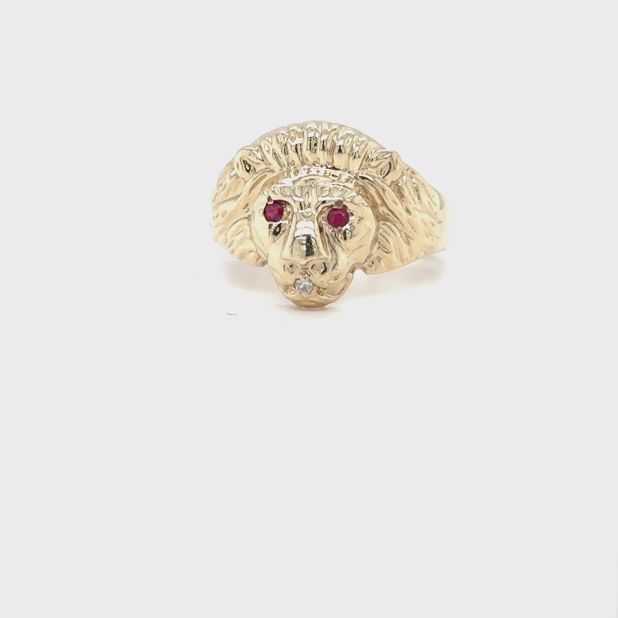 Natural Ruby & Diamond Ring 10K Solid Gold .13tcw Lion Ring Statement Ring Mens Ring Cocktail Ring Vintage Estate Jewelry Animal Jewellery