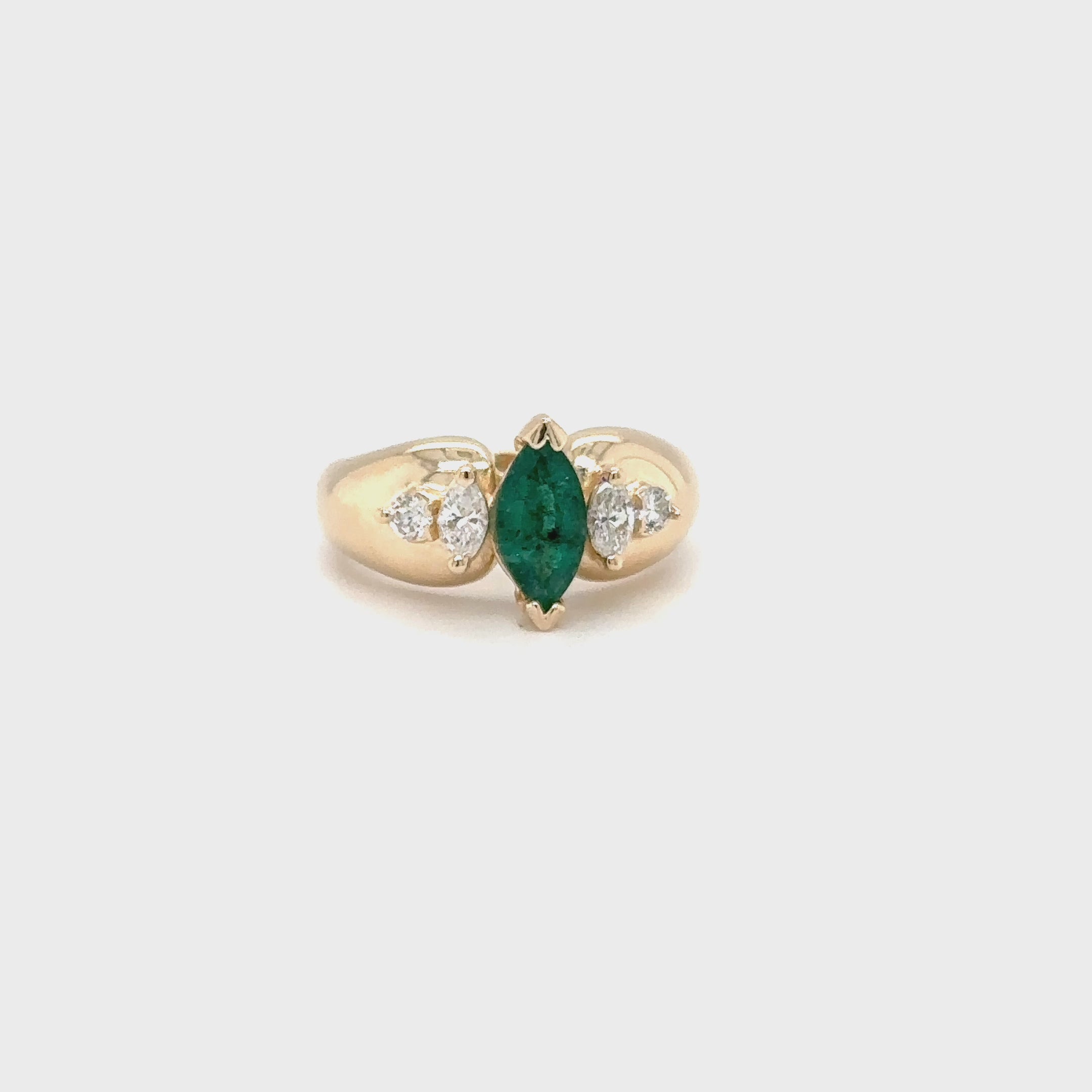 Natural Emerald & Diamond Ring 14K Solid Gold .95tcw May Birthstone Ring Green Marquise Gemstone Ring Vintage Jewellery Estate Jewelry