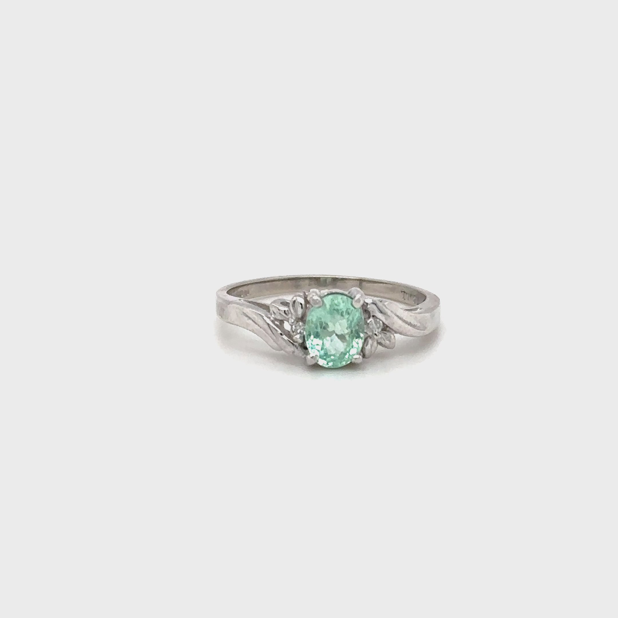 Natural Paraiba Tourmaline & Diamond Ring Platinum Ring .81tcw Women's Ring Estate Jewelry Jewellery Vintage Fine Gemstone Green Ring