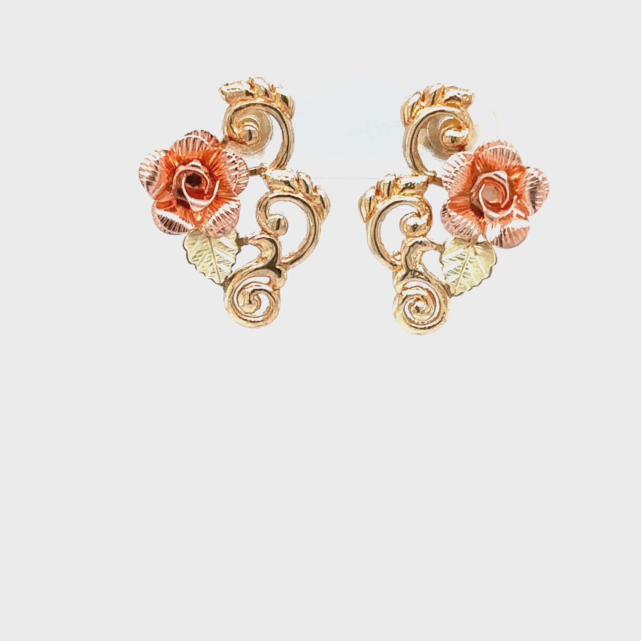 Black Hills Gold Earrings 10K Gold Rose Earrings Tri-Color Earrings South Dakota Earrings American Earrings Vintage Earrings Statement