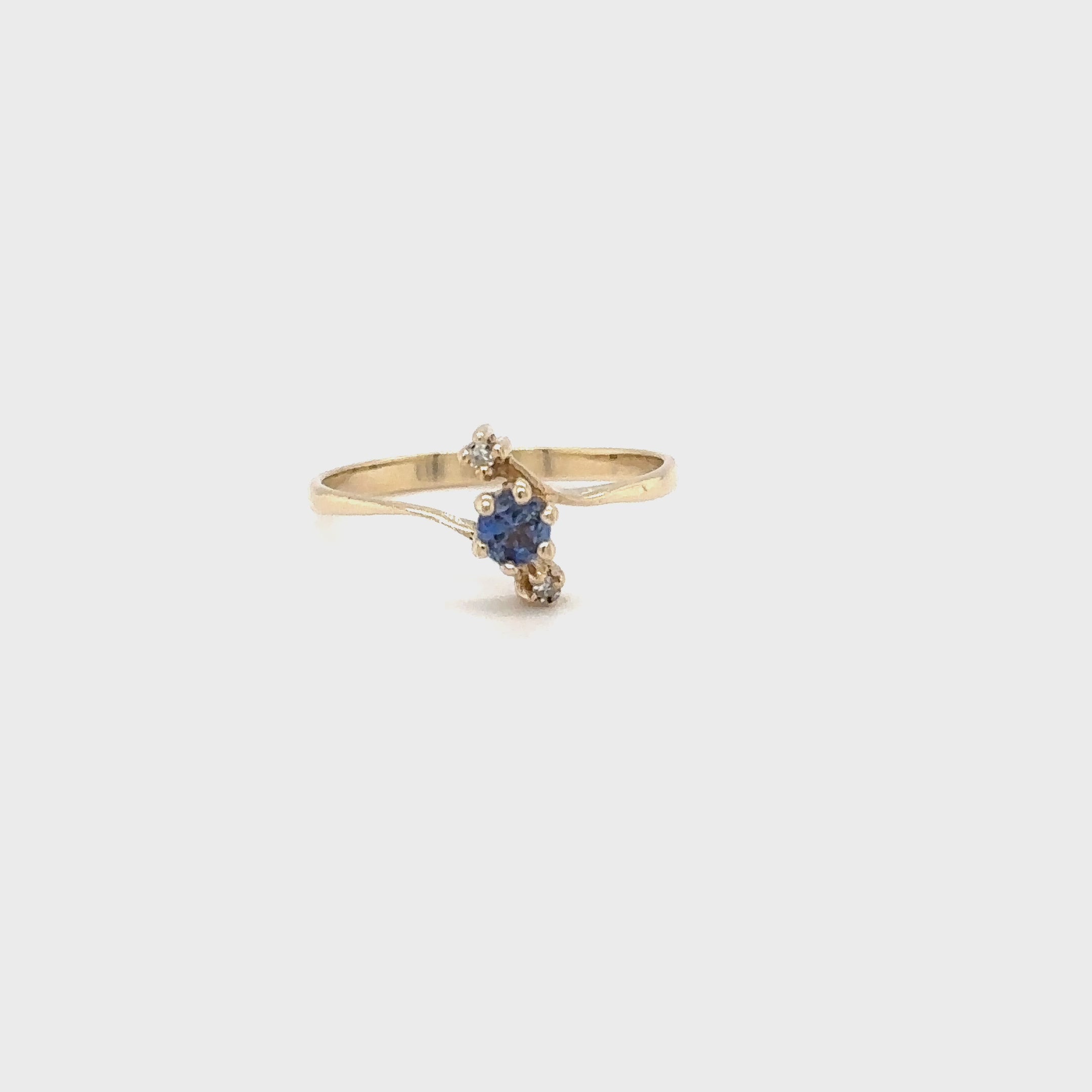 Natural Benitoite & Diamond Ring 14K Solid Gold .19tcw Rare Gemstone Ring Statement Ring Promise Ring Women's Ring Blue Birthstone Estate