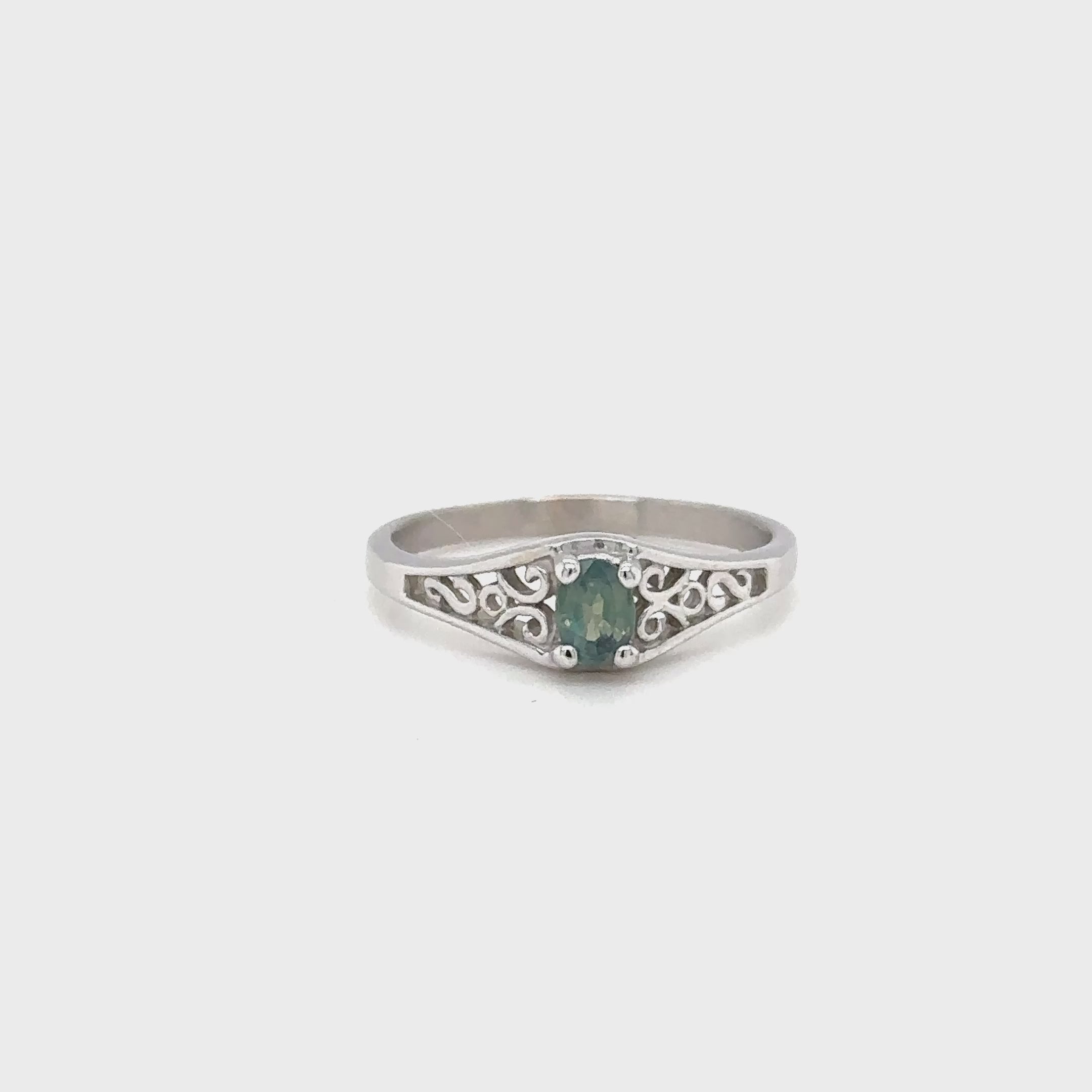 Natural Alexandrite Ring 10K Solid White Gold .32ct Solitaire Ring Vintage Ring Estate Ring Filigree Ring June Birthstone Ring Jewellery