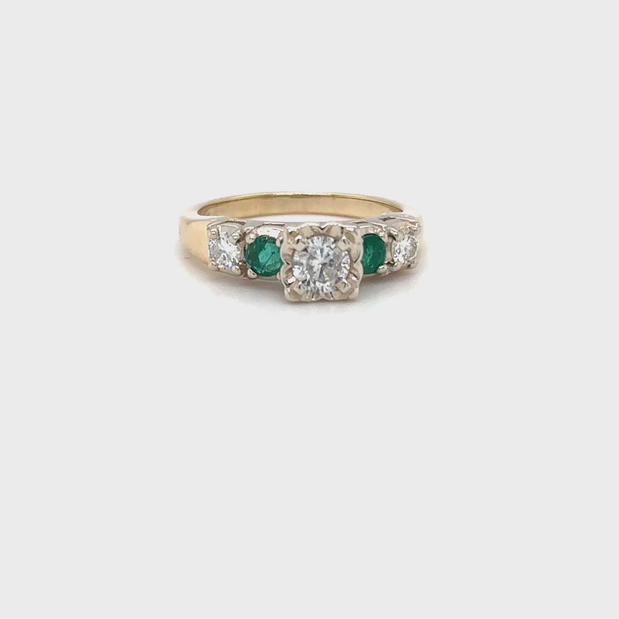 Natural Diamond & Colombian Emerald Ring 14K Solid Gold .64tcw Engagement Ring Statement Ring Vintage Ring Wedding Ring May Birthstone Ring