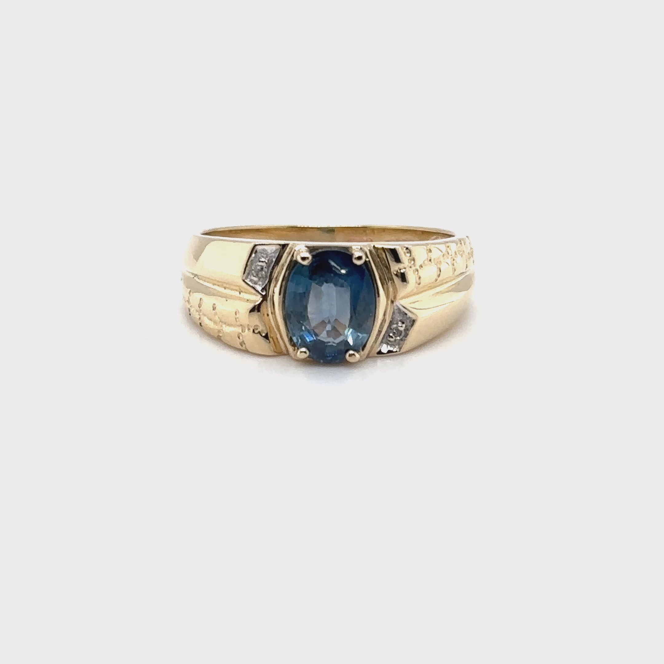 Natural Ceylon Sapphire & Diamond Ring 10K Solid Gold 1.52tcw Mens Ring Gents Ring Vintage Ring Cocktail Ring Blue Statement Ring Birthstone