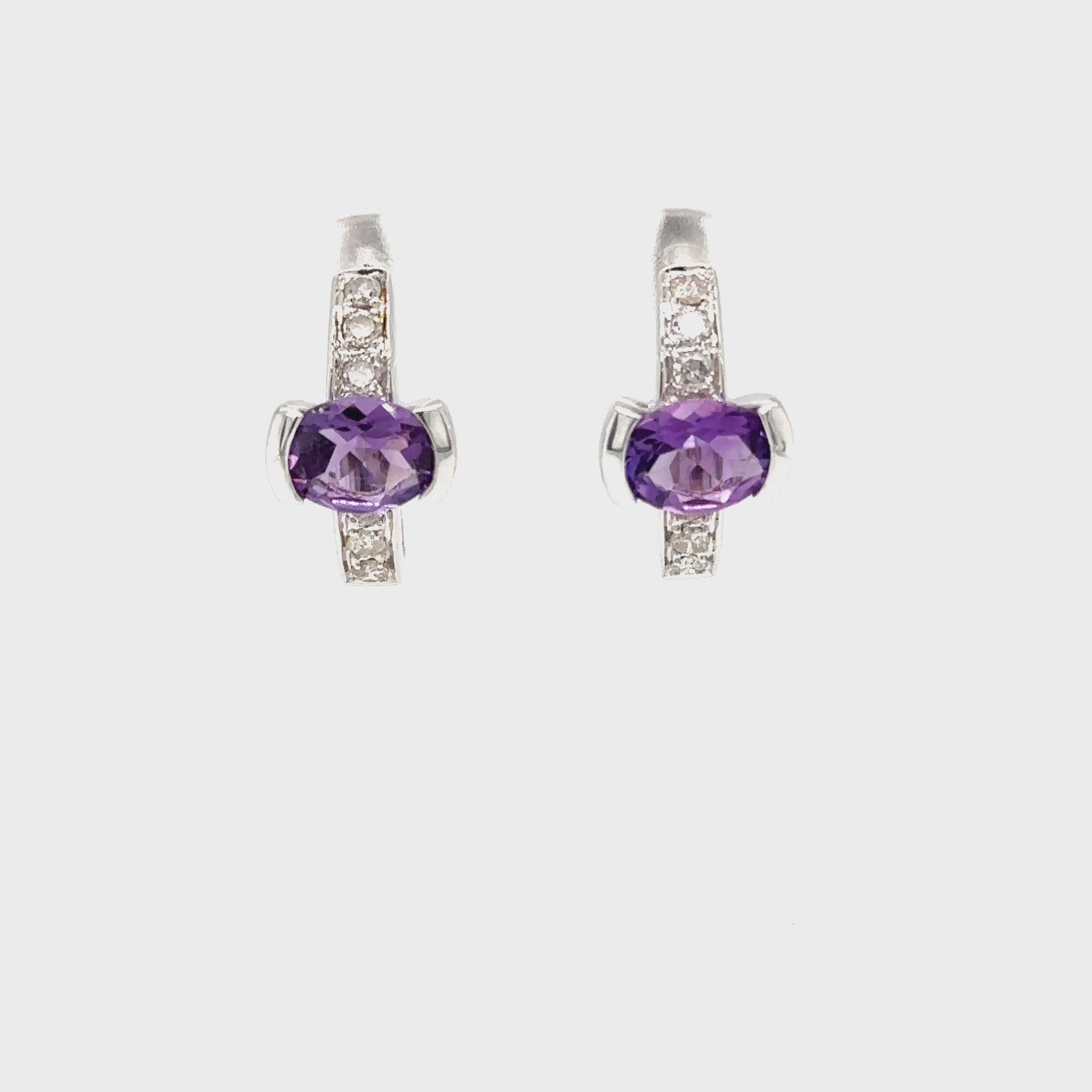 Natural Amethyst & Diamond Earrings 18K Solid White Gold 2.08tcw Hoop Earrings Cocktail Earrings Statement Earrings Womens Earrings Huggies