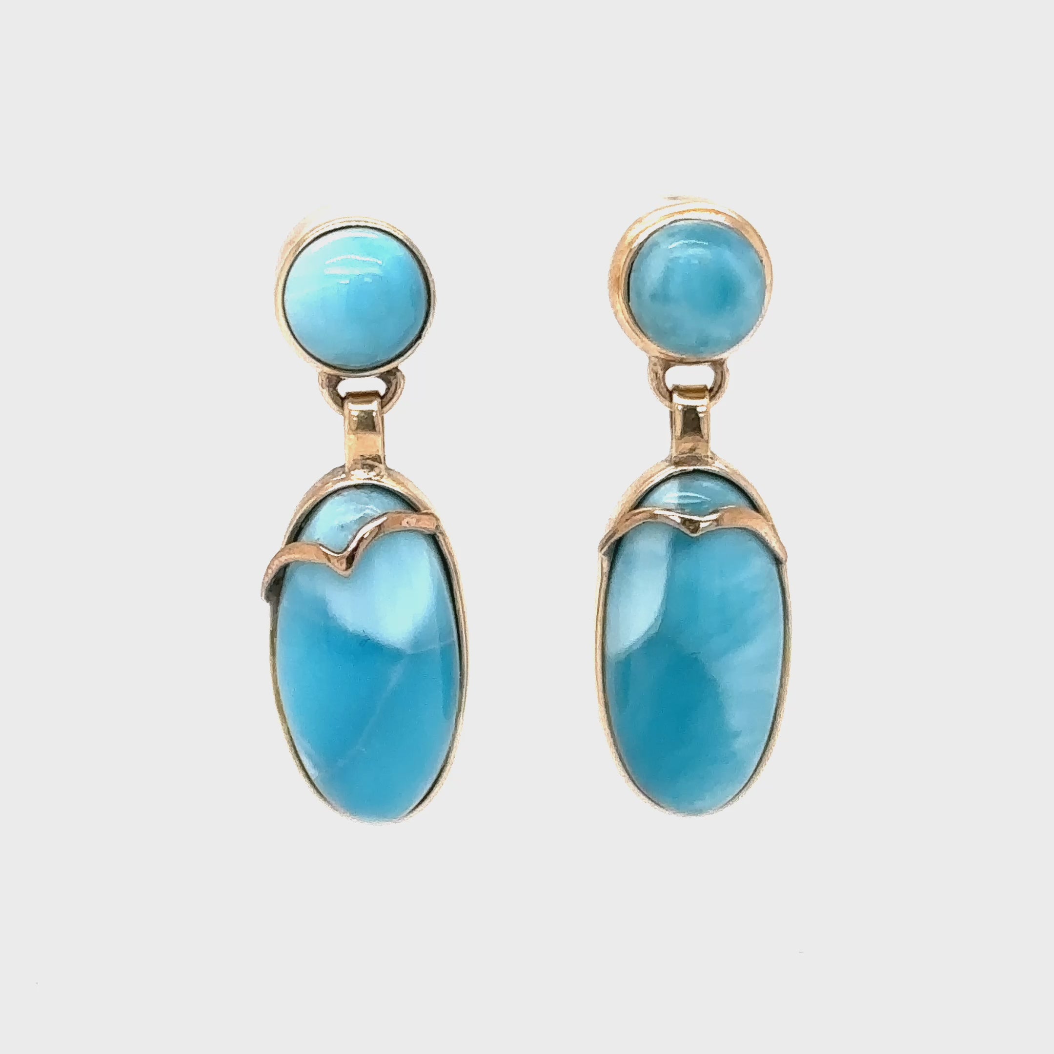 Natural Larimar Earrings 14K Solid Gold Earrings Dangle Drop Earrings Statement Earrings Cocktail Earrings Caribbean Blue Gemstones Estate