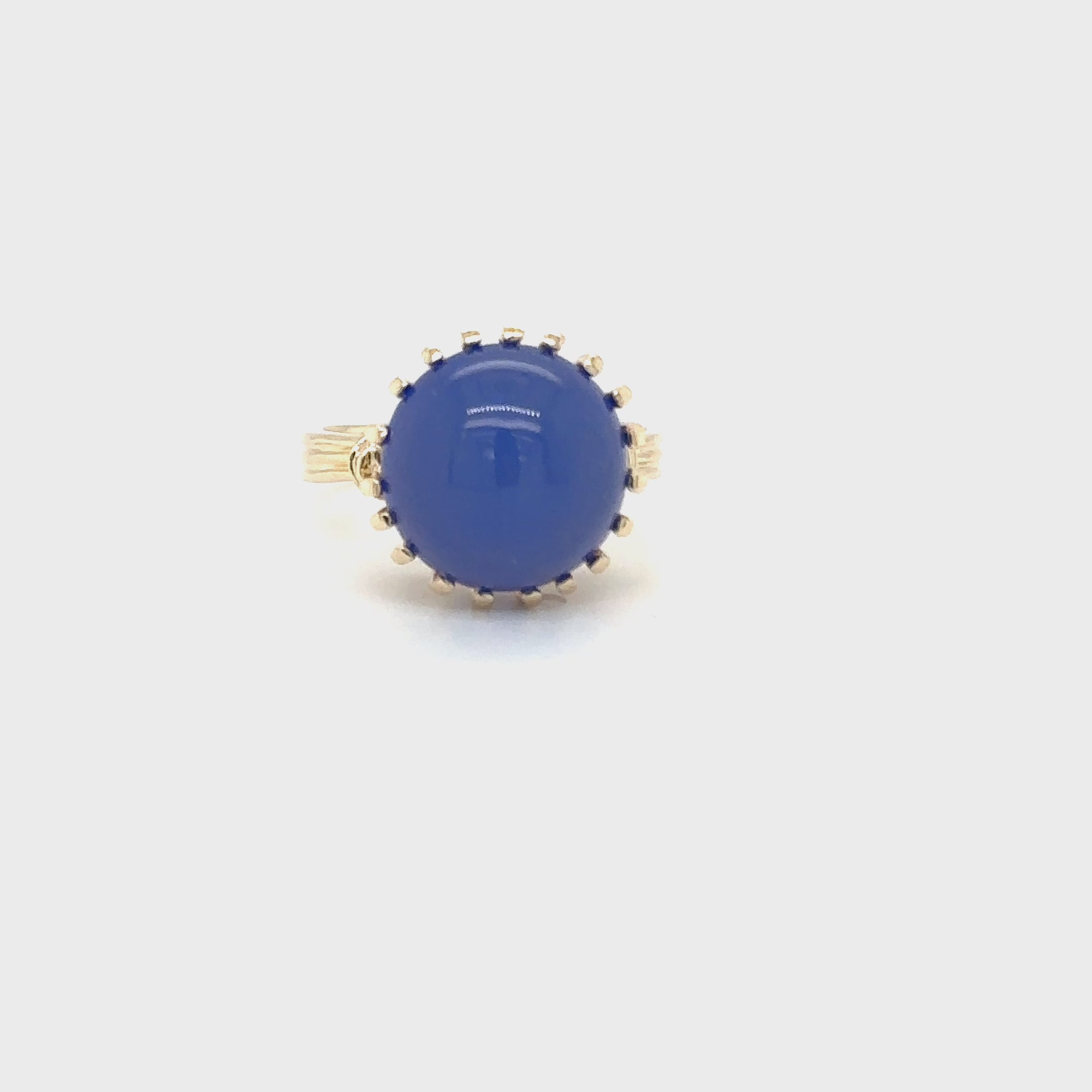 Natural Blue Agate Ring 14K Solid Gold Solitaire Ring Statement Ring Cocktail Ring Vintage Ring Gemstone Ring Estate Ring Jewellery