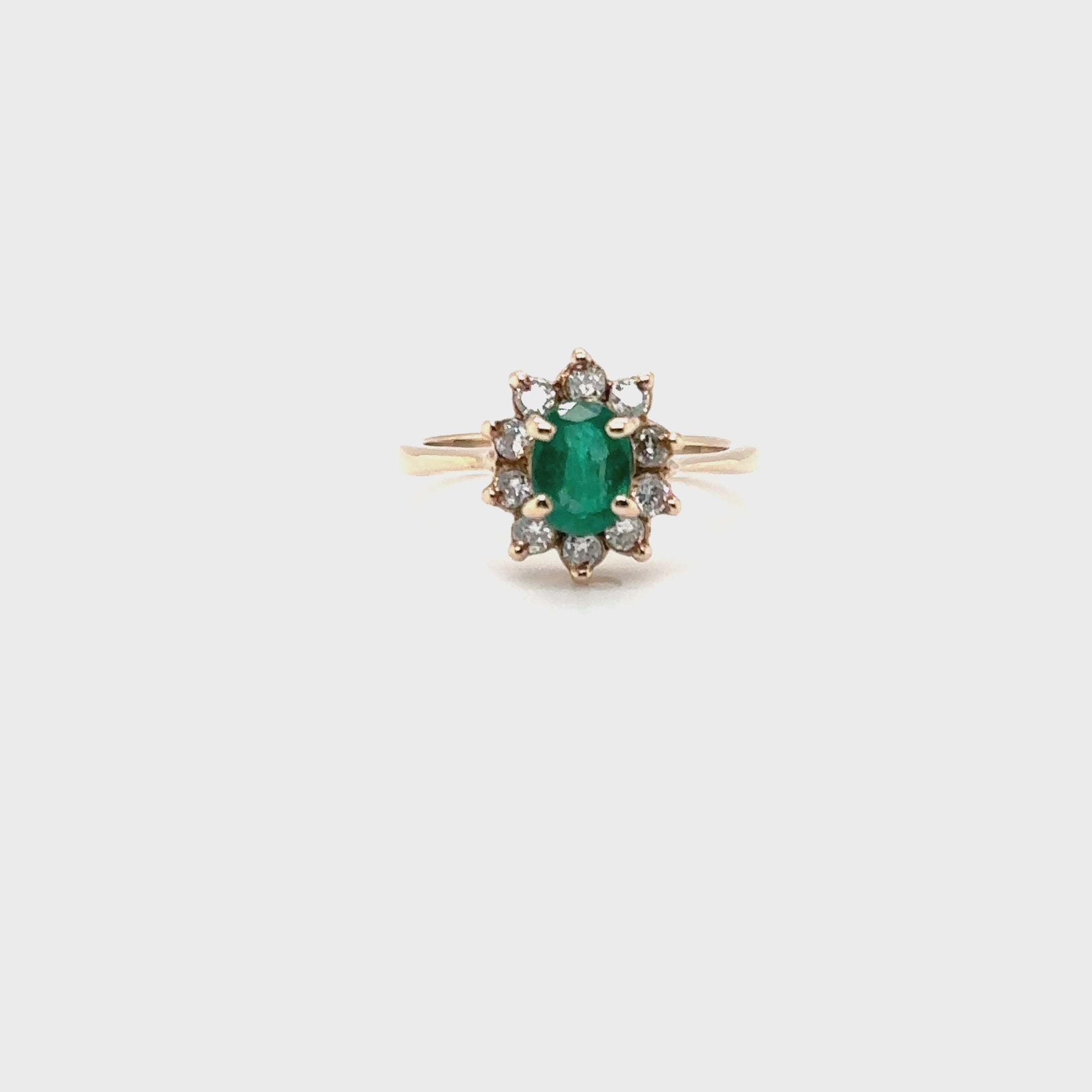 Natural Colombian Emerald & Diamond Ring 14K Solid Gold .83tcw Cluster Halo Statement Ring Vintage Ring Emerald Ring May Birthstone Ring
