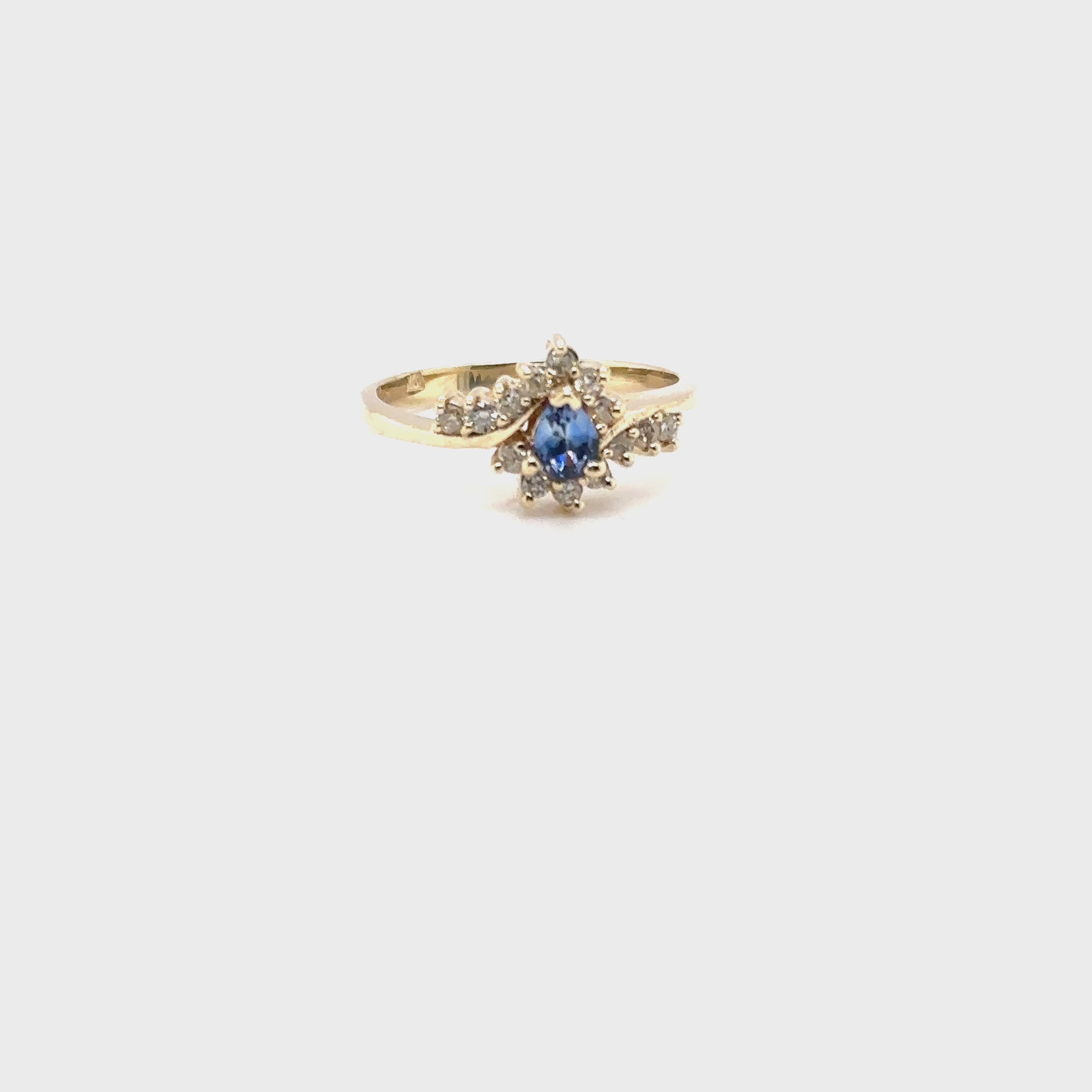 Natural Tanzanite & Diamond Ring 14K Solid Gold .49tcw Rare Gemstone Ring Blue Statement Ring Promise Ring Womens Ring Trillion Estate Ring