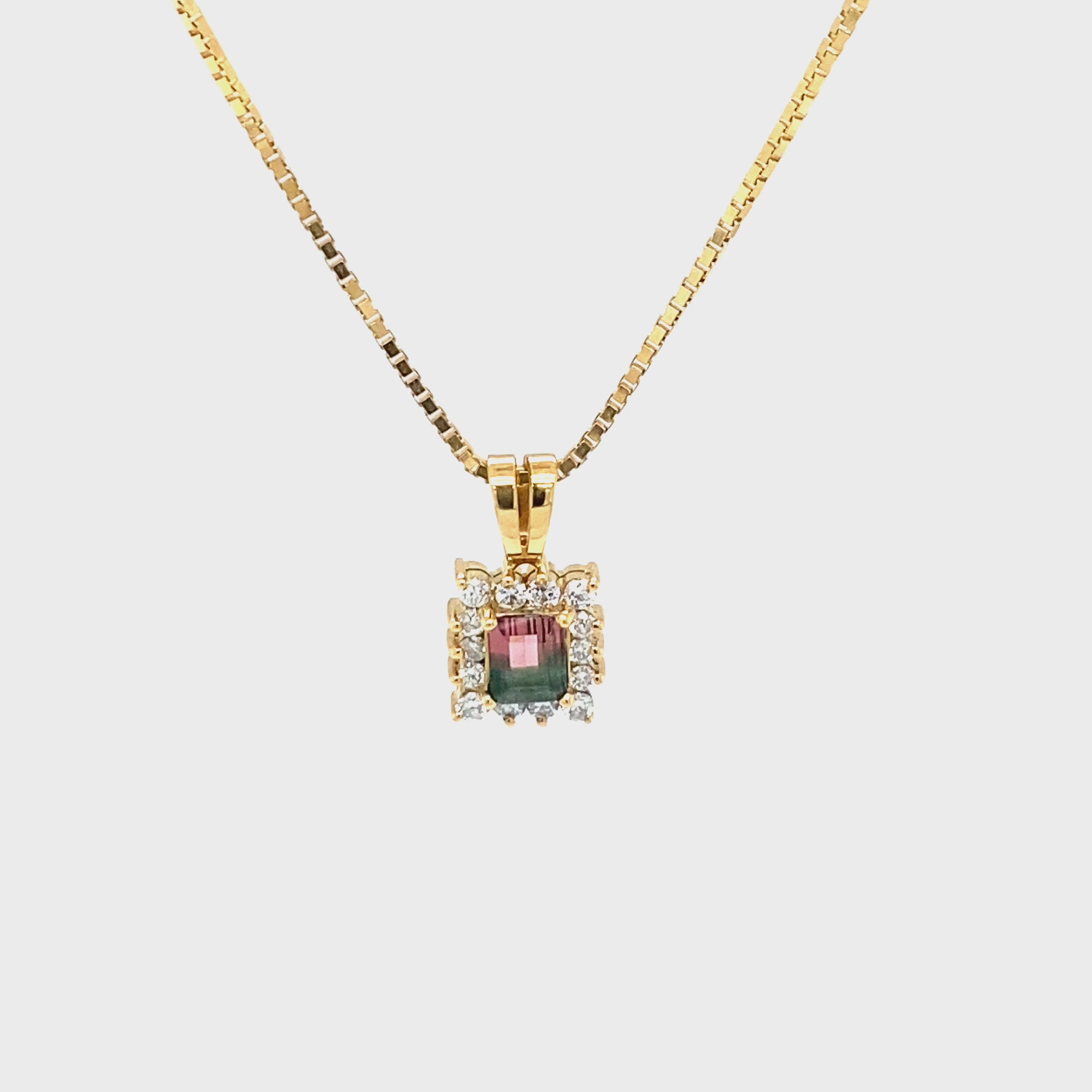 Natural Watermelon Tourmaline & Diamond Necklace 18K Solid Gold 1.09tcw Gemstone Pendant Womens Necklace Fine Jewelry Estate Jewelry Vintage