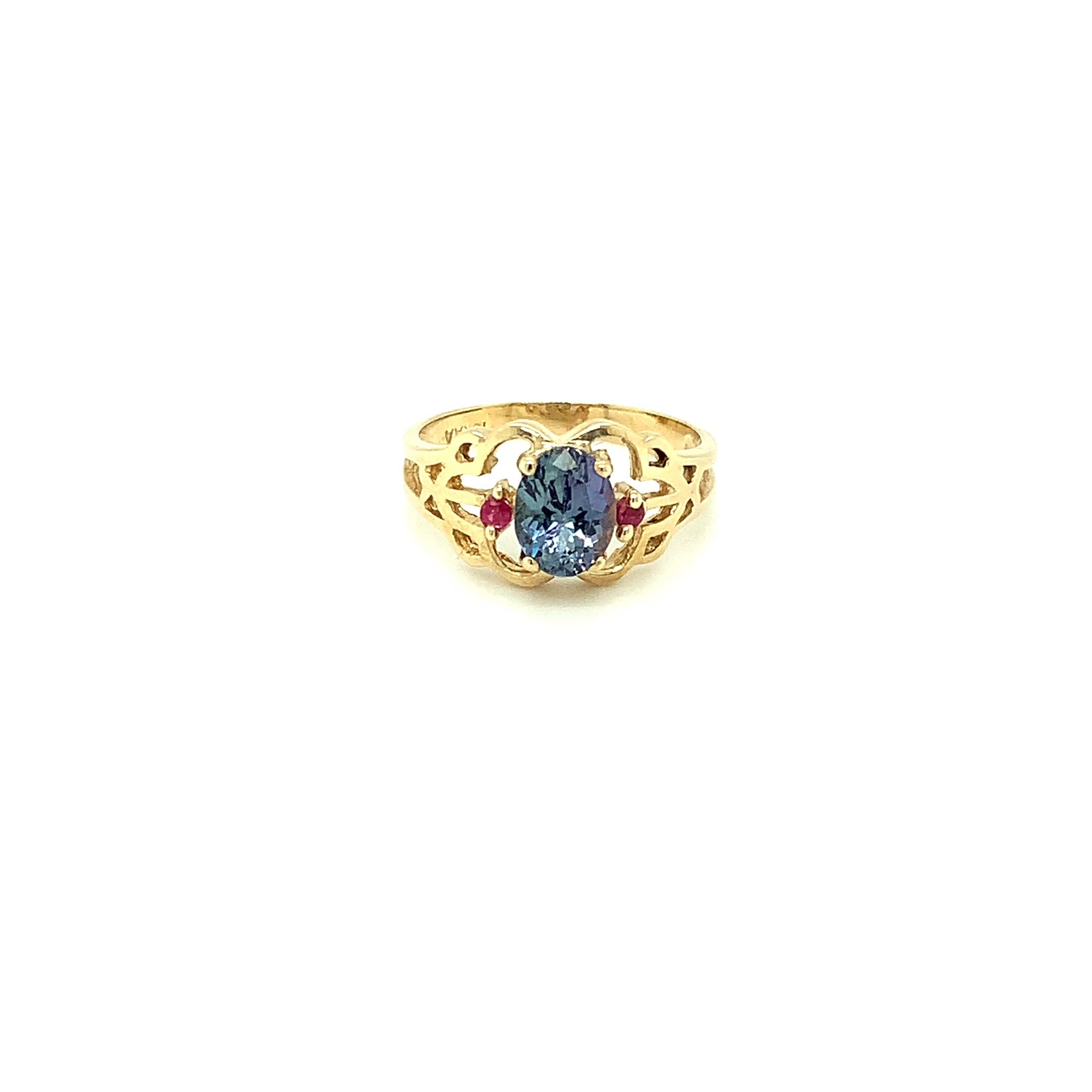 Natural Tanzanite & Ruby Ring 10K Solid Gold 1.54tcw Statement Ring Vintage Ring Estate Ring Cocktail Ring December Birthstone Ring Jewelry
