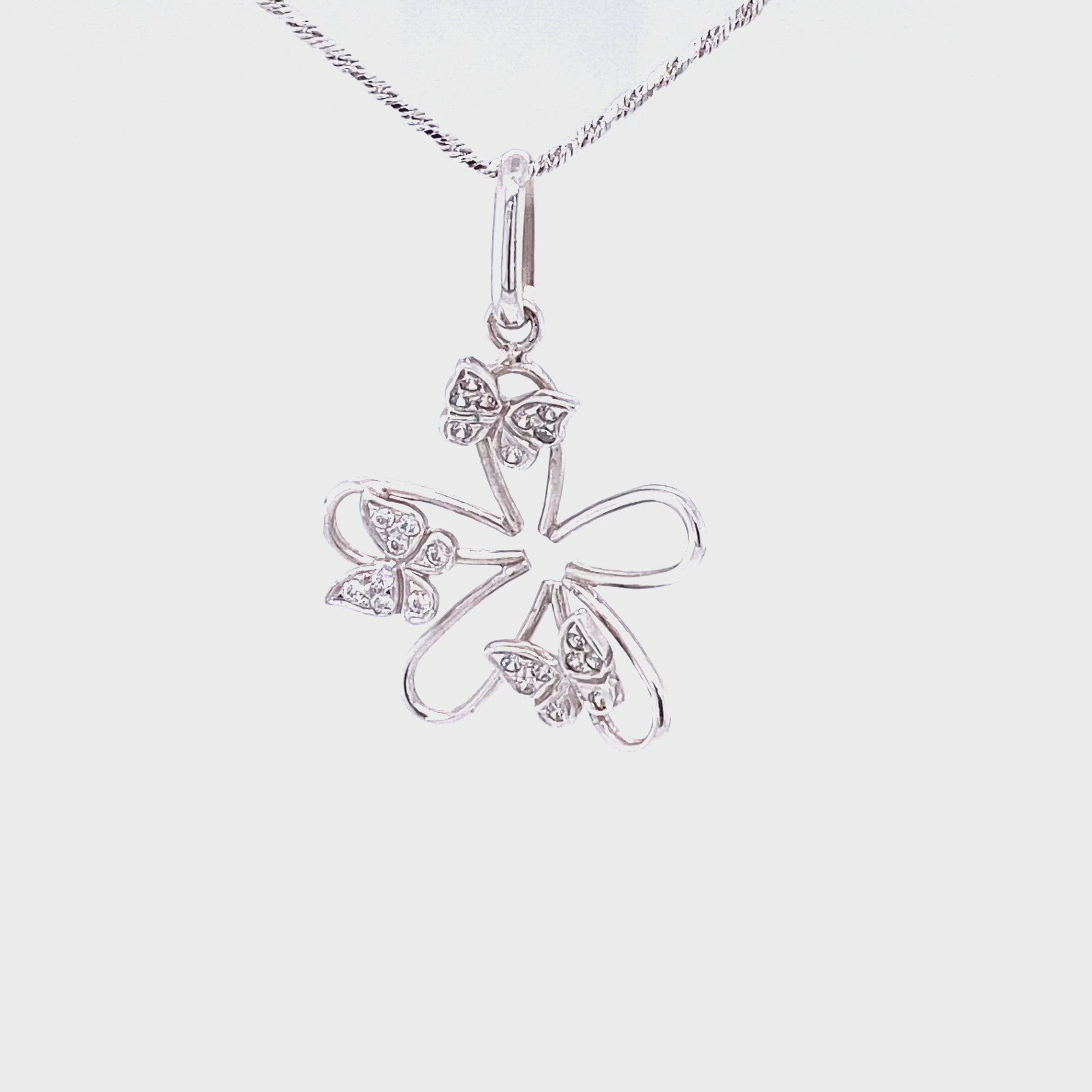 Natural Diamond Necklace 14K Solid White Gold .24tcw Butterfly Necklace Flower Necklace Floral Necklace Statement Necklace Estate Jewellery