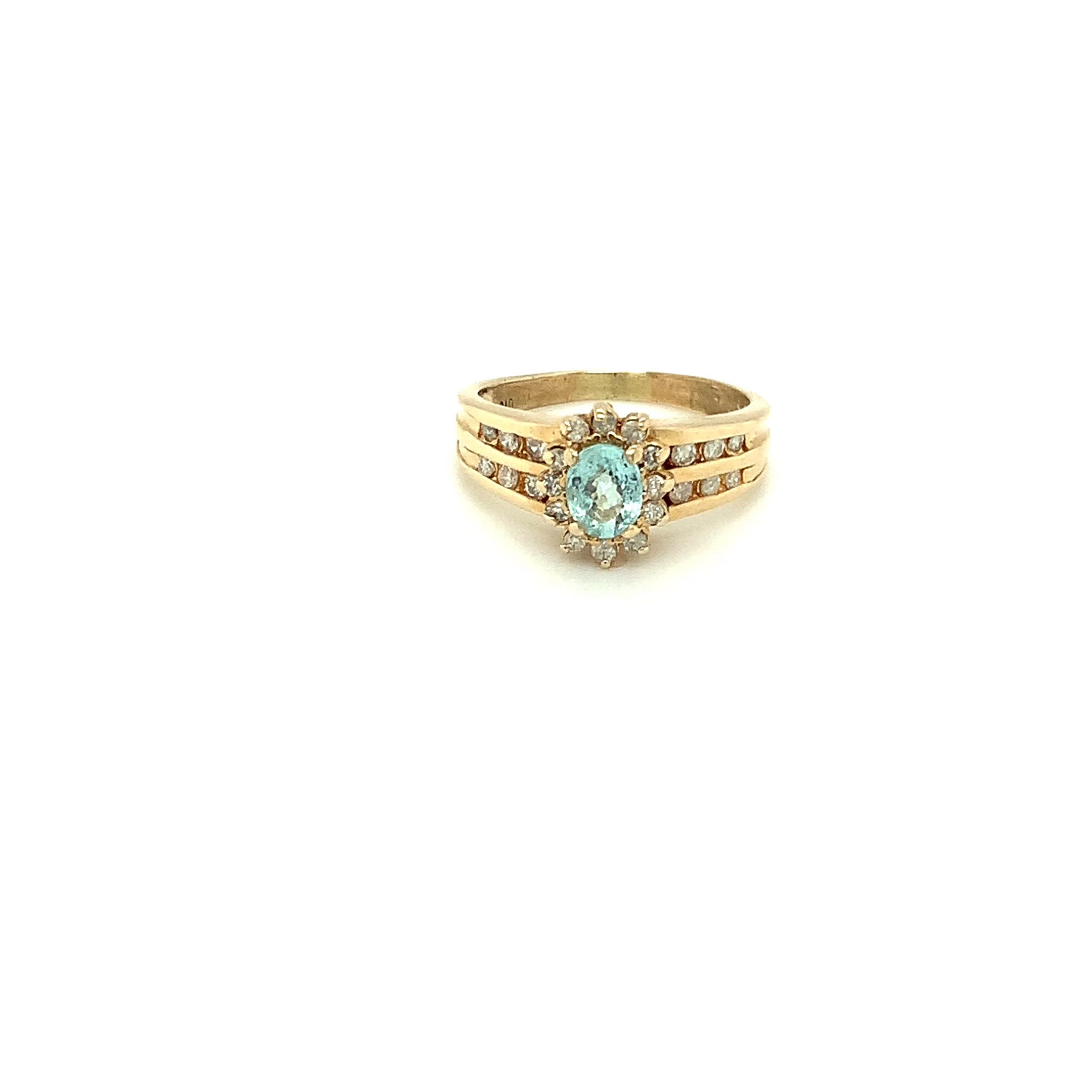 Natural Paraiba Tourmaline & Diamond Ring 14K Solid Gold .78tcw Gemstone Women's Estate Jewelry Fine Ring Cluster Ring Vintage Jewellery