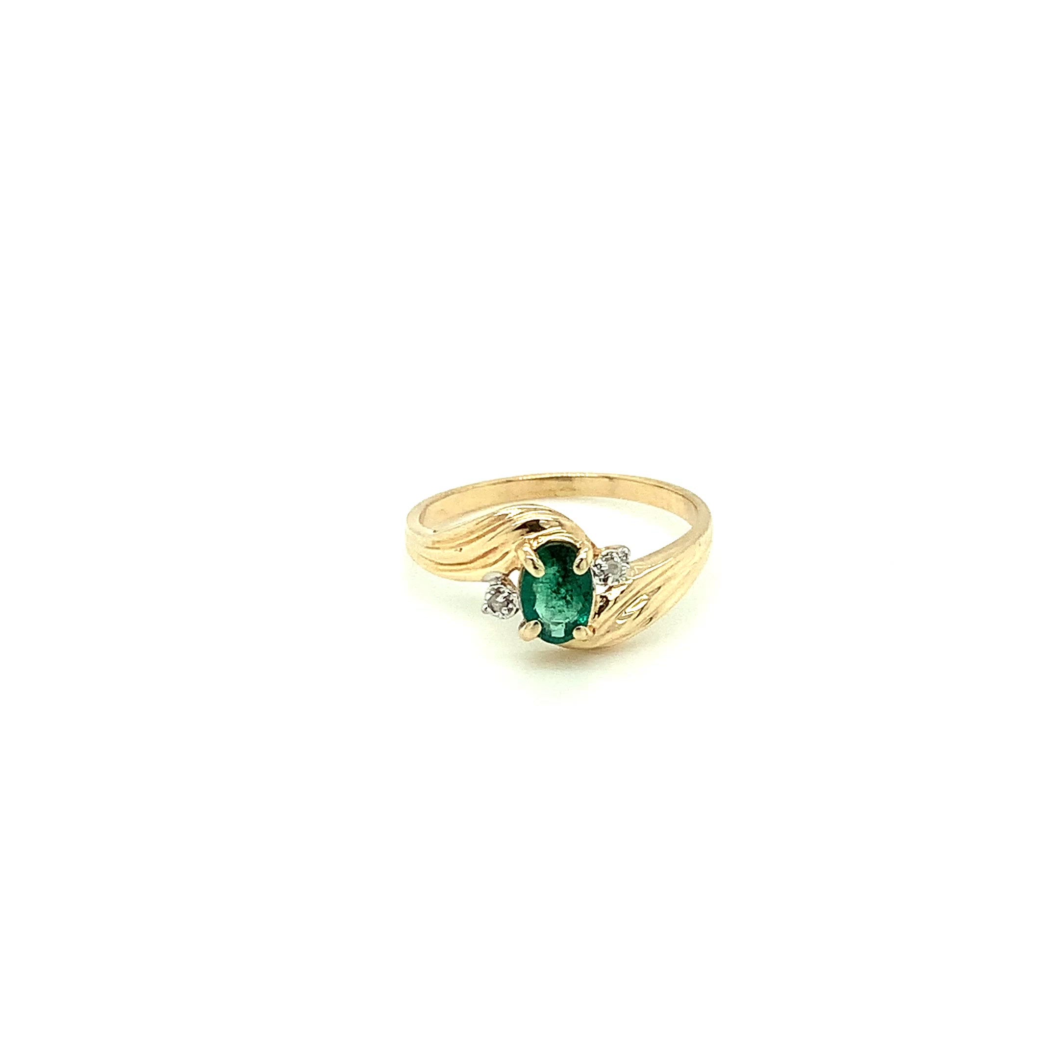 Natural Zambian Emerald & Diamond Ring 10K Solid Gold .52tcw Gemstone Ring May Birthstone Ring Emerald Ring Vintage Ring Womens Ring Jewelry
