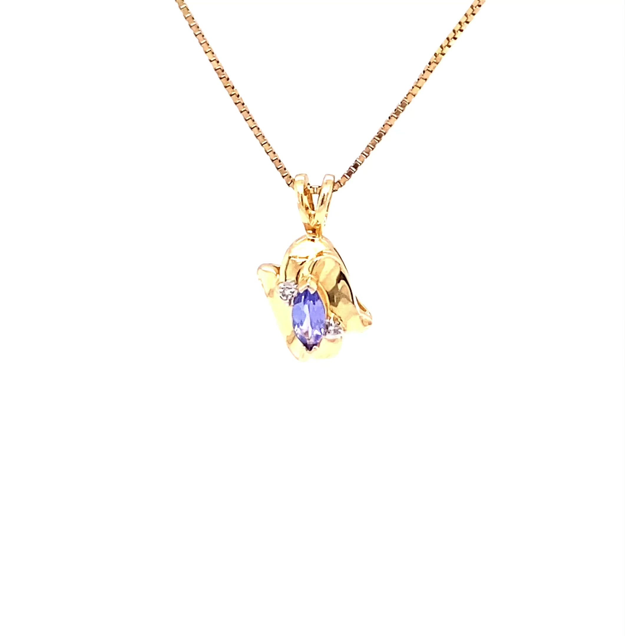 Natural Tanzanite & Diamond Necklace 14K Solid Gold .31tcw Pendant Necklace Statement Necklace Fine Jewelry Birthstone Estate Necklace