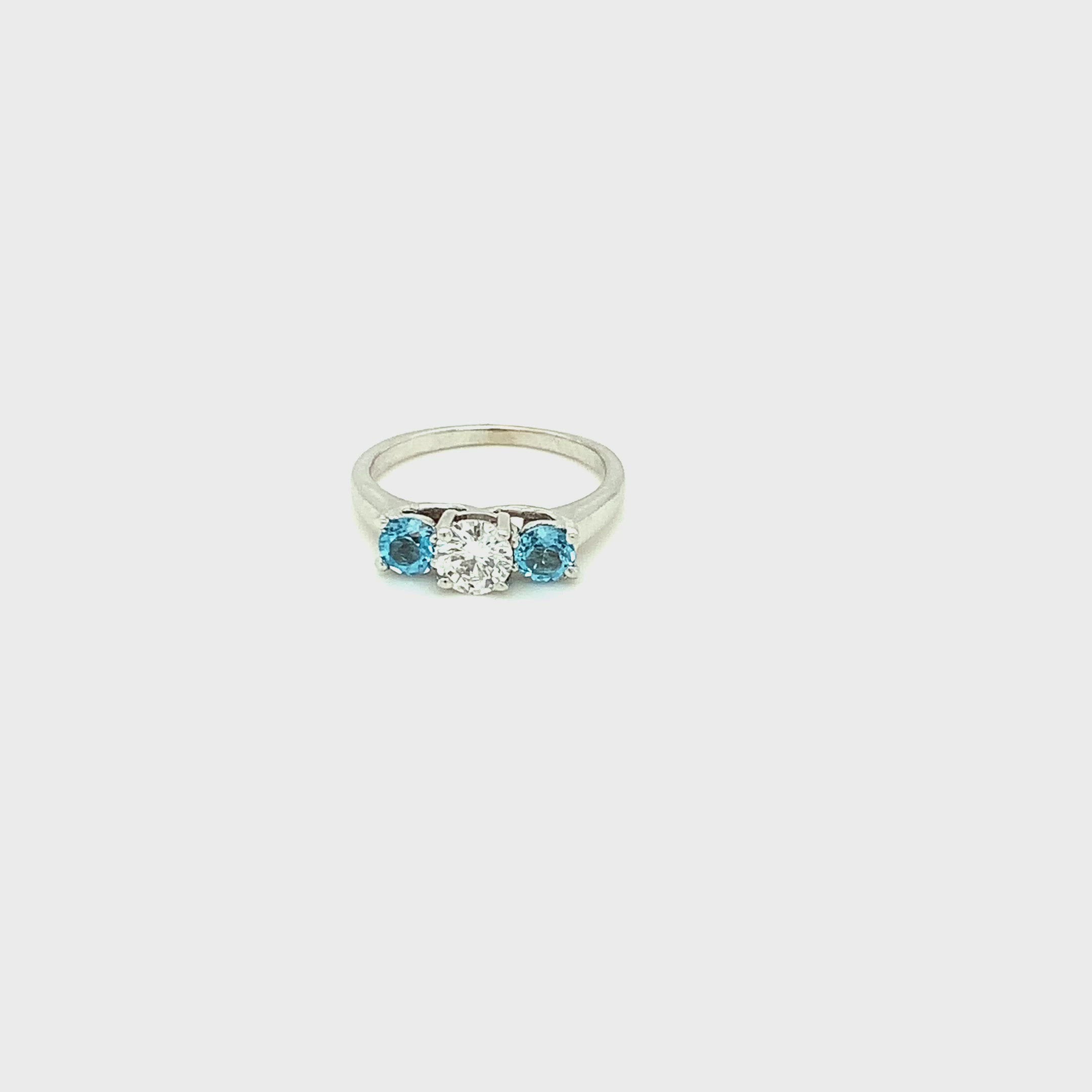 Natural Brazilian Paraiba Tourmaline & Diamond Ring 14K Solid White Gold Platinum 1.03tcw Gemstone Estate Jewelry Jewellery Three-Stone Ring