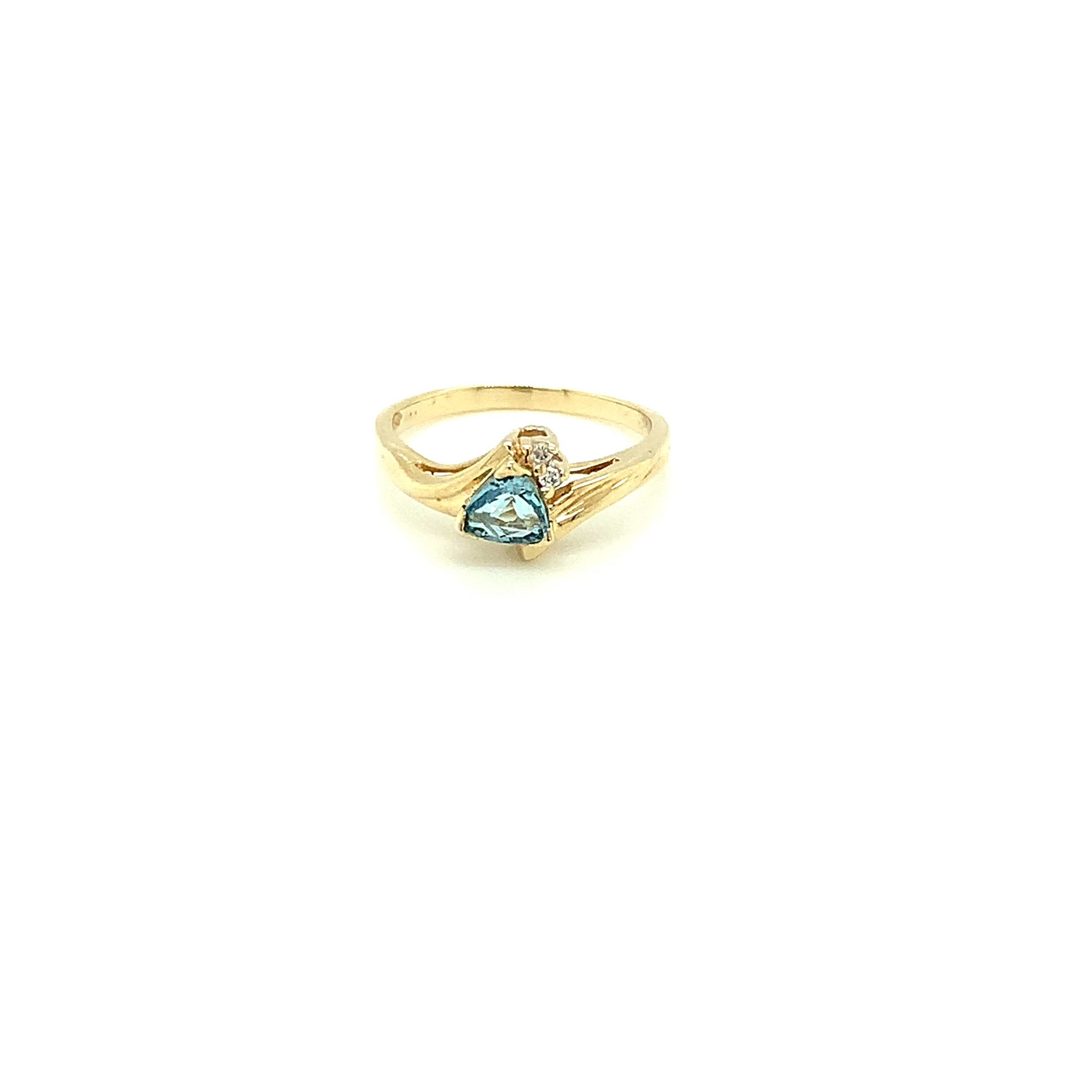 Natural Paraiba Tourmaline & Diamond Ring 14K Solid Gold .52tcw Trillion Gemstone Ring Estate Jewelry Jewellery Women's Ring Fine Jewelry