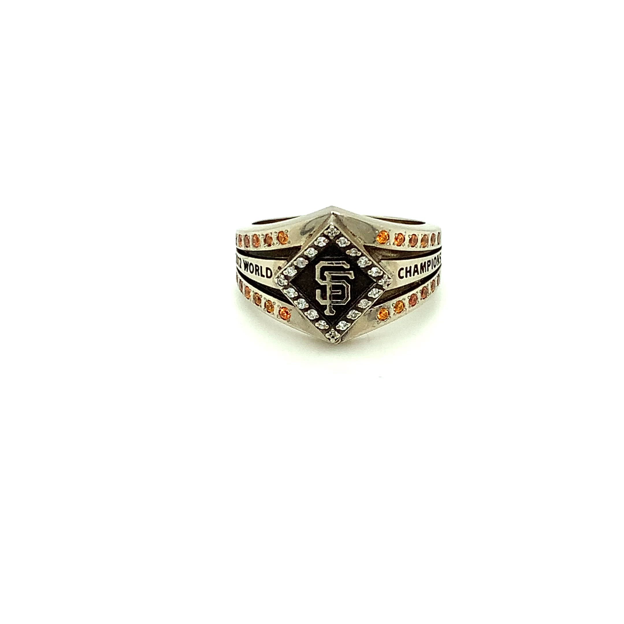 Natural Orange Sapphire & Diamond Ring 10K Solid White Gold .34tcw San Francisco World Champion Ring Sports Ring Baseball Ring Men's Ring