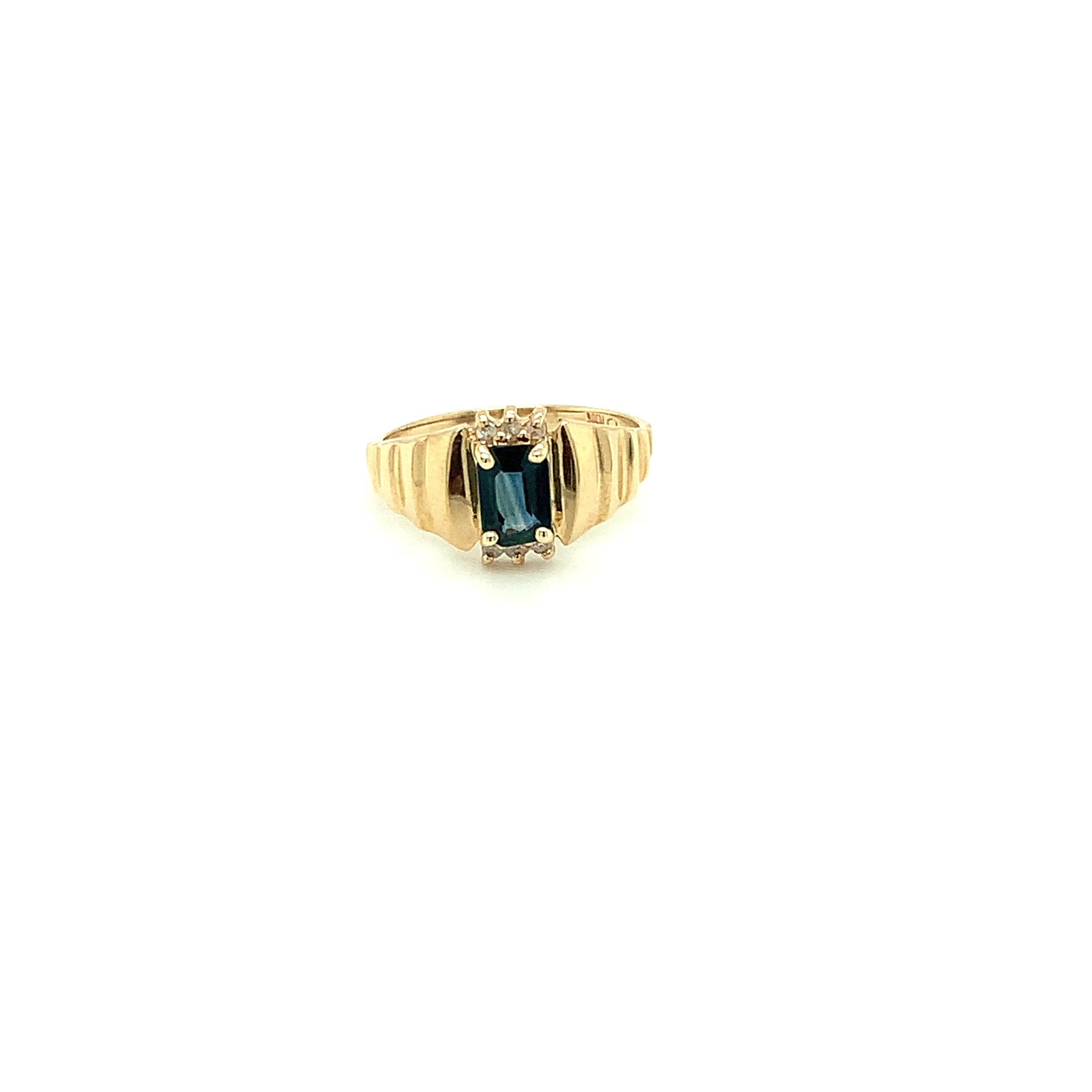 Natural Blue Sapphire & Diamond Ring 10K Solid Gold .74tcw Gemstone Ring Vintage Ring September Birthstone Ring Statement Ring Women's Ring