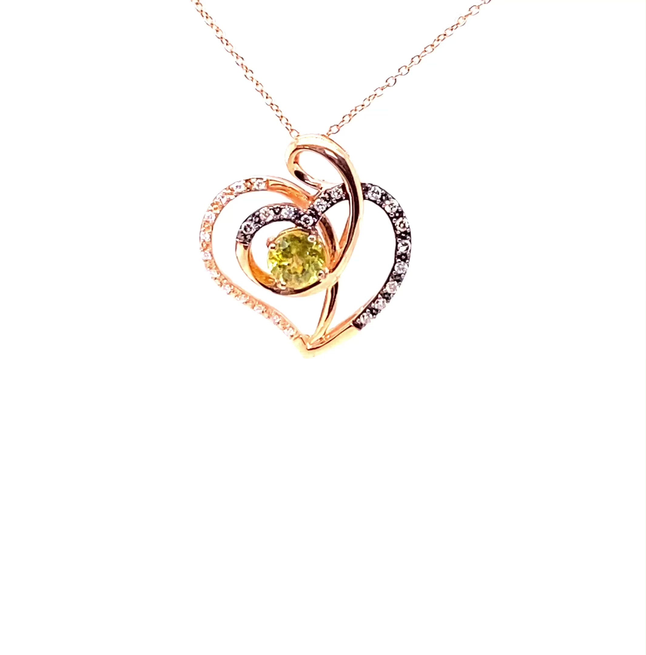 LeVian Natural Sphene & Diamond Necklace 14K Solid Rose Gold .96tcw Heart Necklace Limited Edition Necklace LeVian Bridal Titanite Necklace
