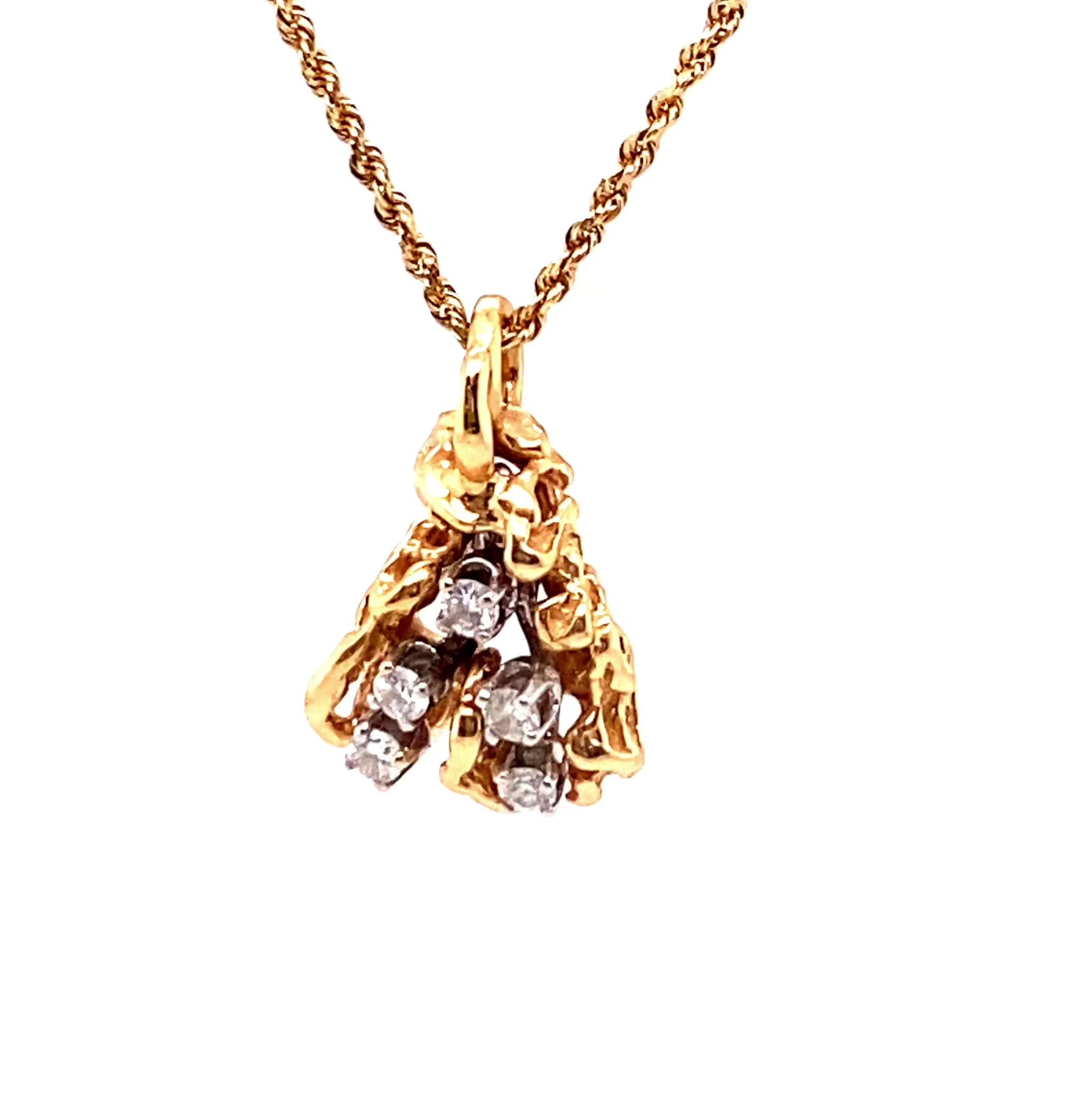 Natural Diamond Necklace 14K Solid Gold .40tcw Pendant Necklace Nugget Pendant Cluster Pendant Estate Jewelry Vintage Necklace Fine Jewelry