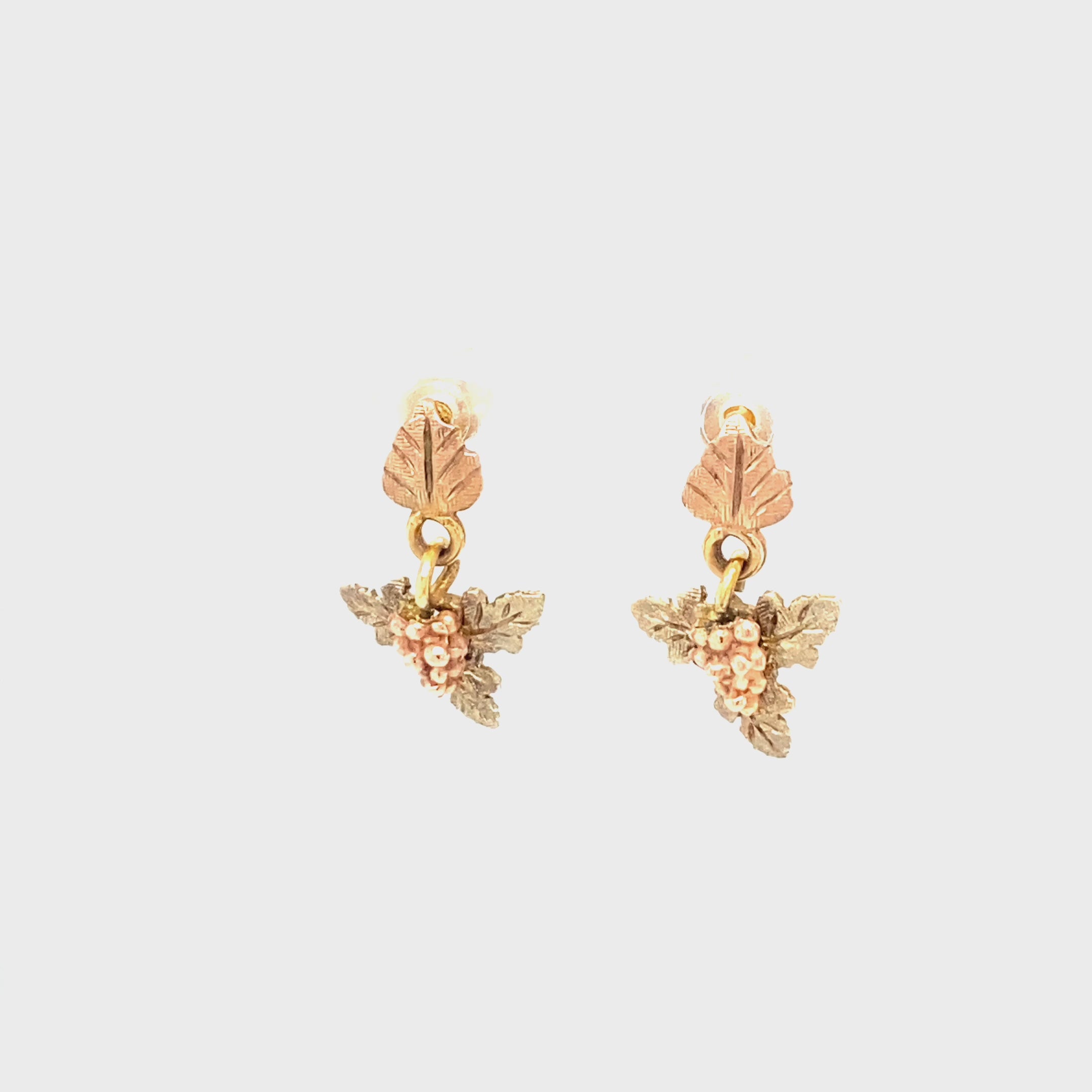 Black Hills Gold Earrings 10K Solid Gold Leaf Earrings Tri-Color Gold Earrings South Dakota Dangle Drop Earrings American USA Vintage Estate