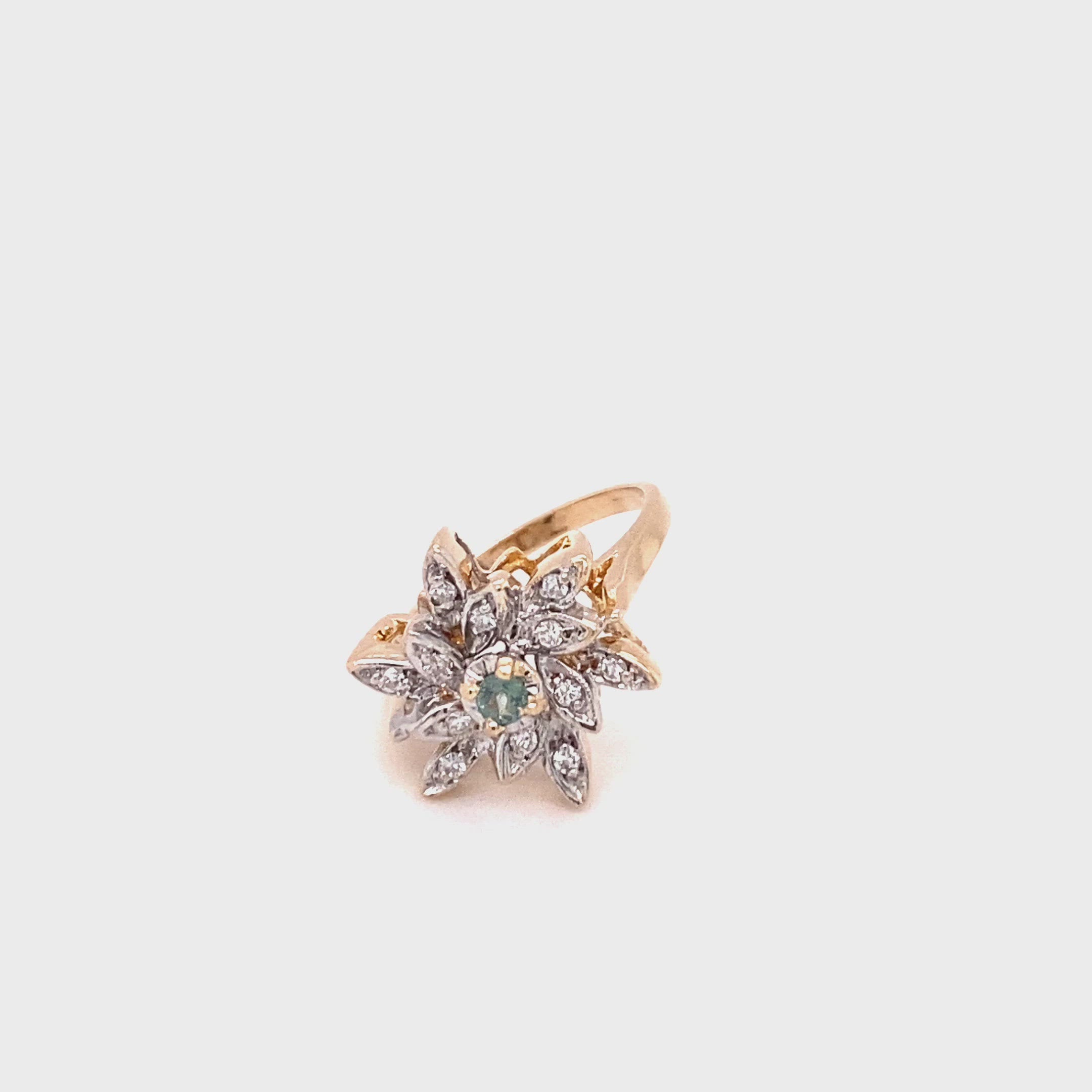 Natural Alexandrite & Diamond Ring 14K Solid Gold .24tcw Flower Ring Statement Ring Cluster Ring Vintage Ring Alexandrite Ring Estate Ring