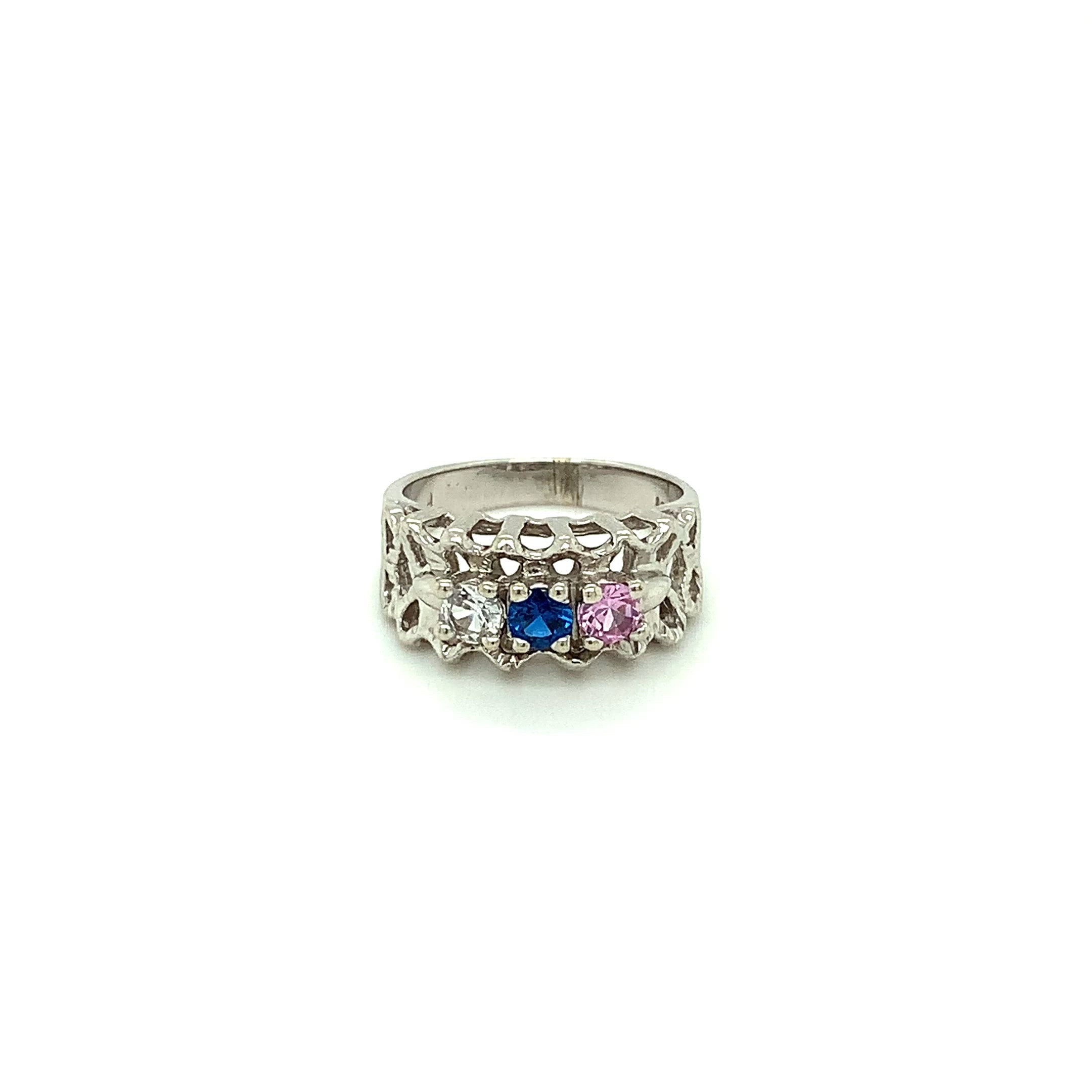 Natural Topaz & Sapphire Ring 10K Solid White Gold .51tcw Gemstone Ring Mothers Ring Birthstone Ring Topaz Ring Vintage Ring Estate Jewelry