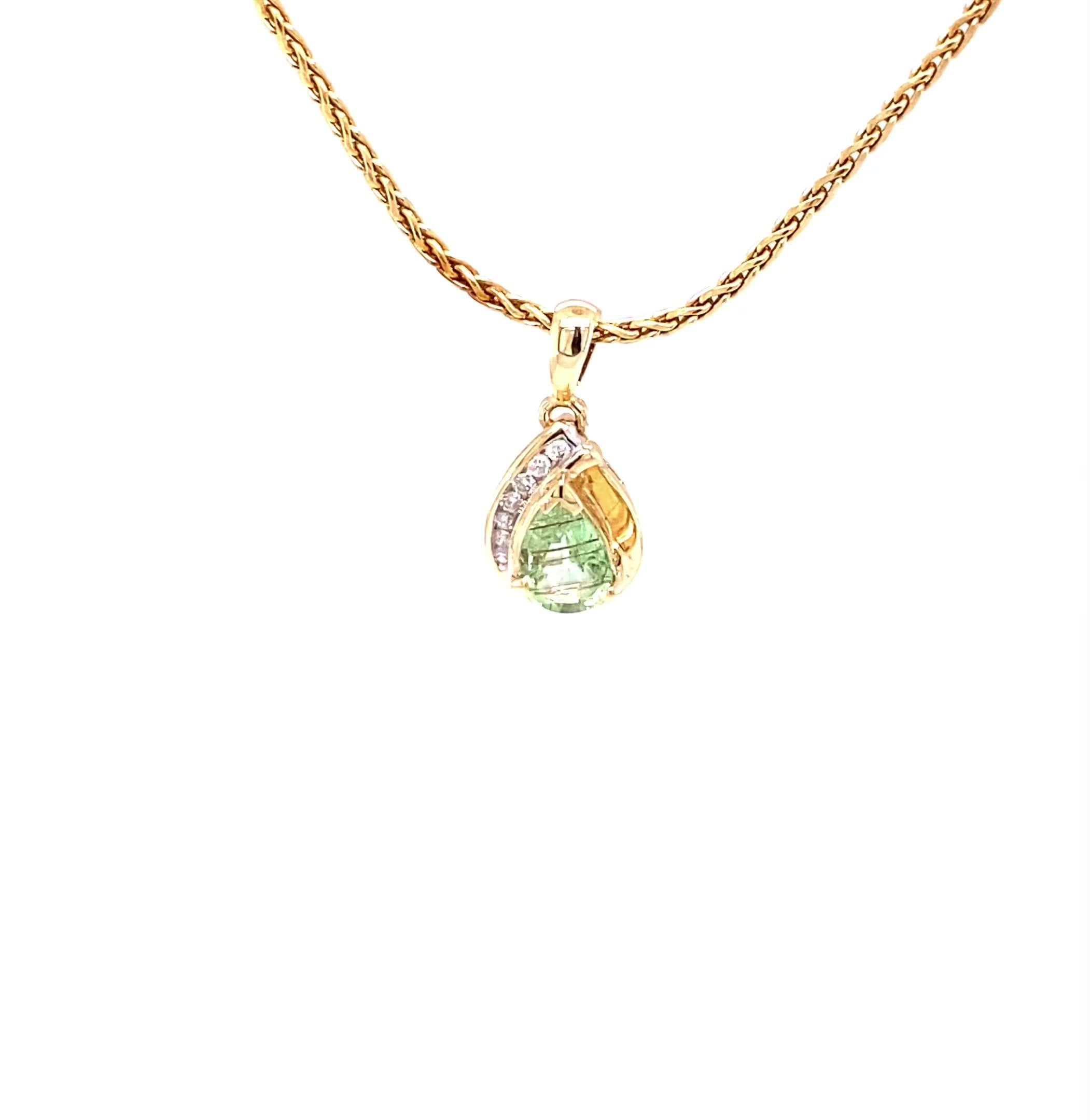 Natural Paraiba Tourmaline & Diamond Necklace 14K Solid Gold .74tcw Tourmaline Pendant Necklace Fine Jewelry Vintage Jewelry Fine Jewellery