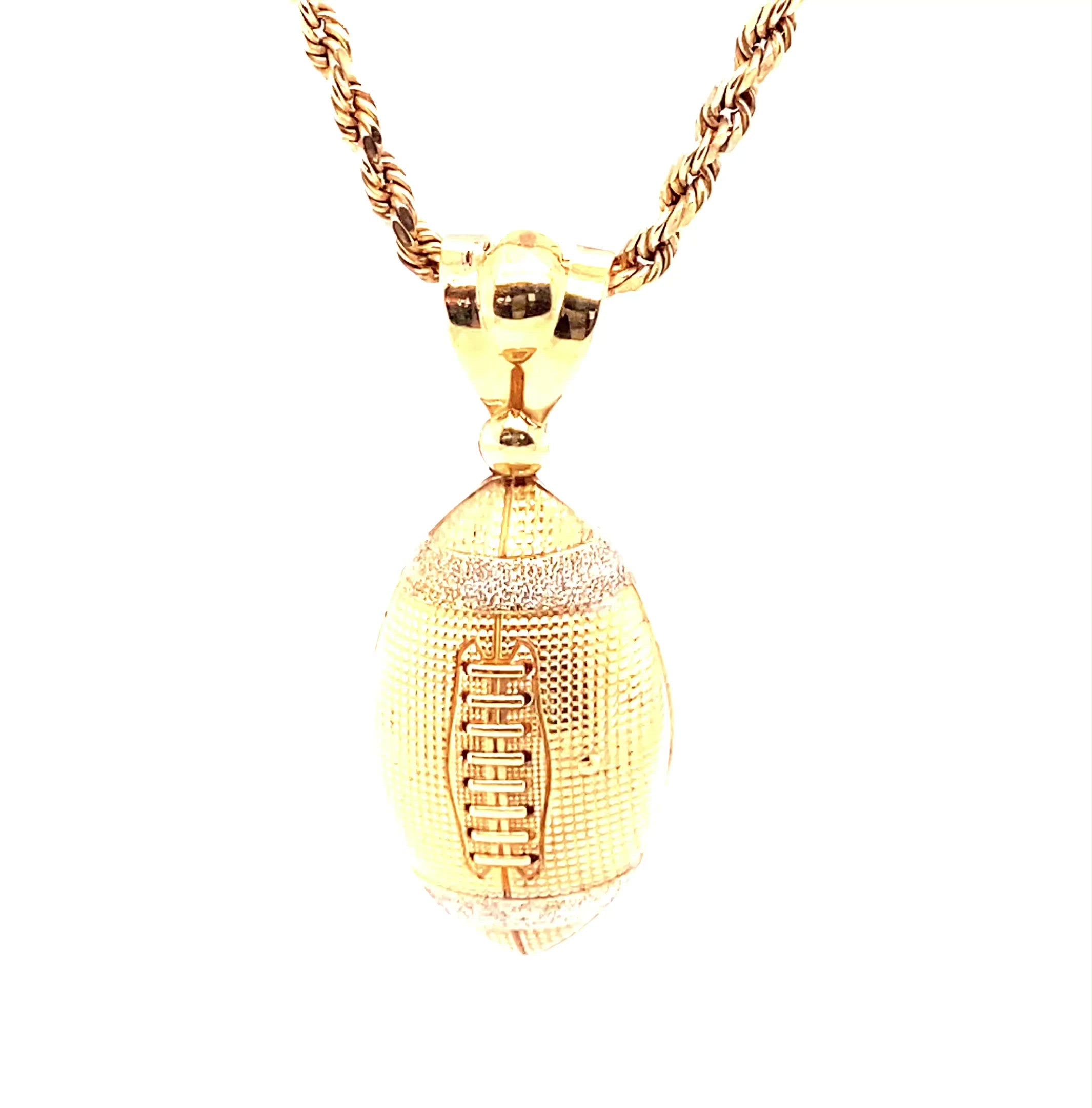 Football Necklace 10K Solid Gold Football Pendant Diamond Illusion Pendant Necklace Statement Necklace Sports Necklace Fine Jewelry Estate