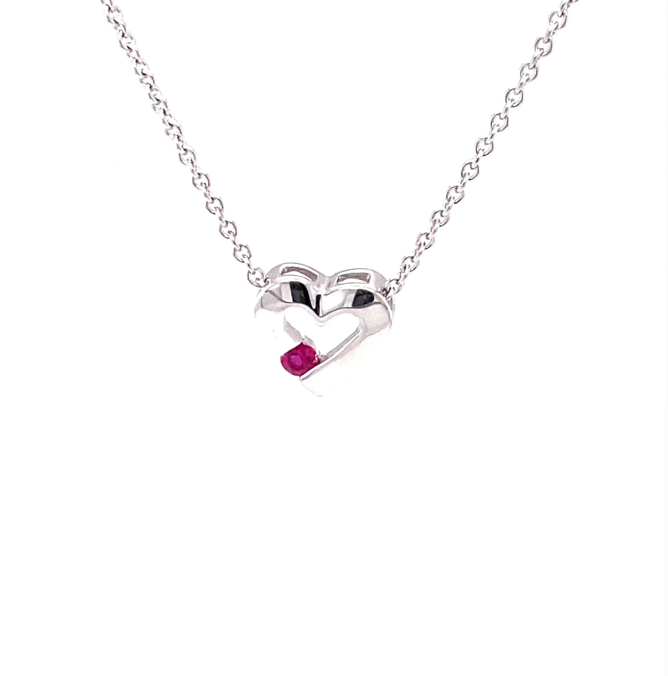 Natural Ruby Necklace 14K Solid White Gold .17ct Heart Necklace Pendant Necklace Birthstone Necklace Valentines Day Love Statement Jewelry