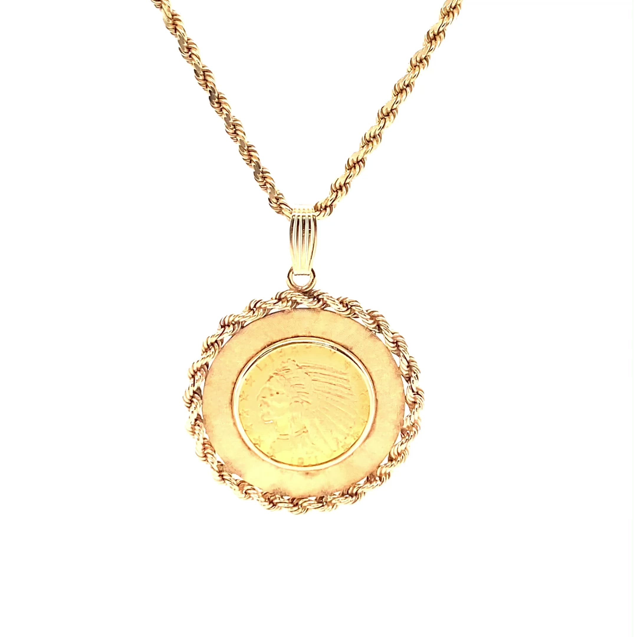 5 Dollar Indian Head Gold Half Eagle Coin Necklace 14K Solid Gold Necklace Coin Pendant Ingot Pendant Bullion Pendant Vintage Estate Jewelry