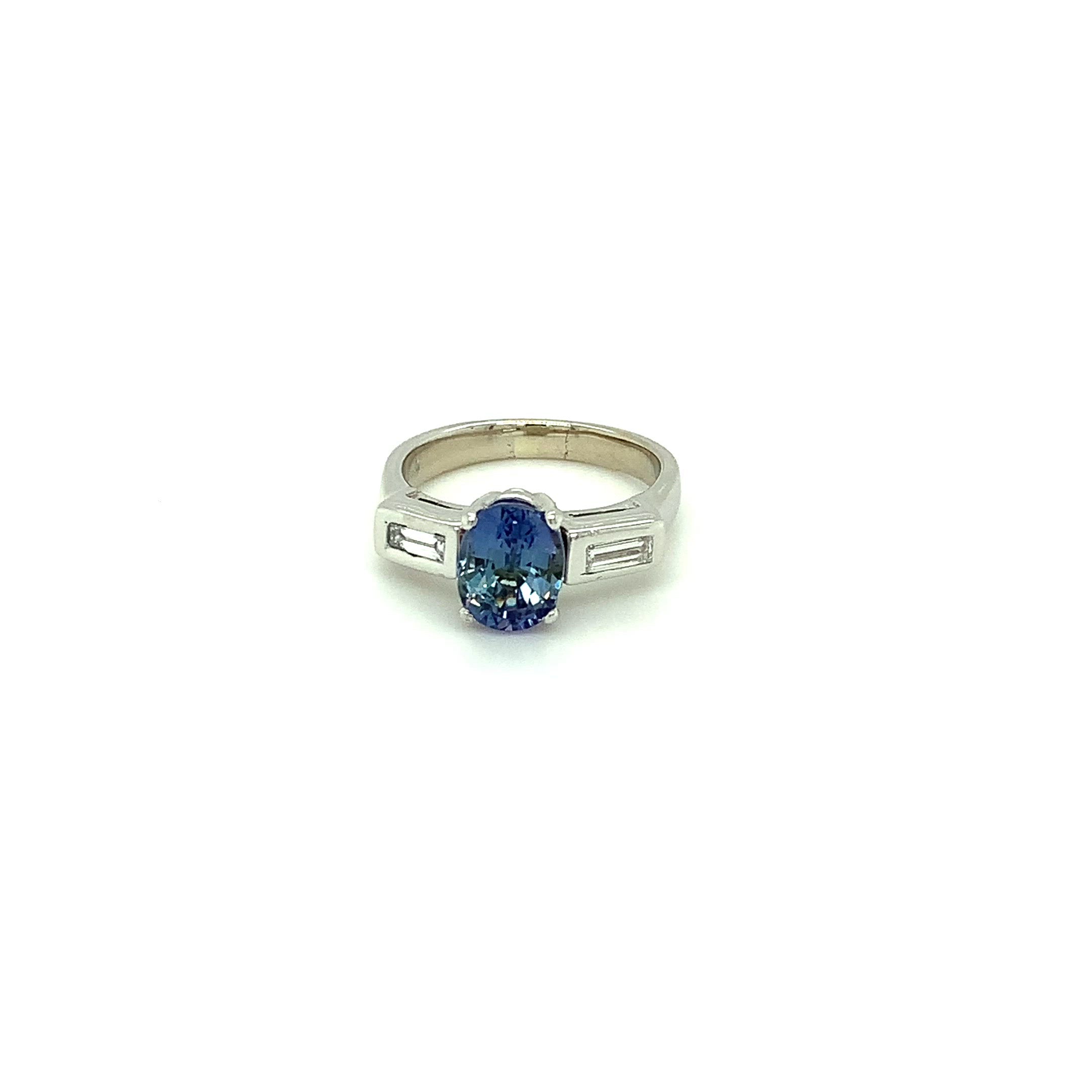 Natural Peacock Tanzanite & Diamond Ring Solid Platinum 2.14tcw Gemstone Ring Engagement Ring Tanzanite Ring December Birthstone Fine Bridal
