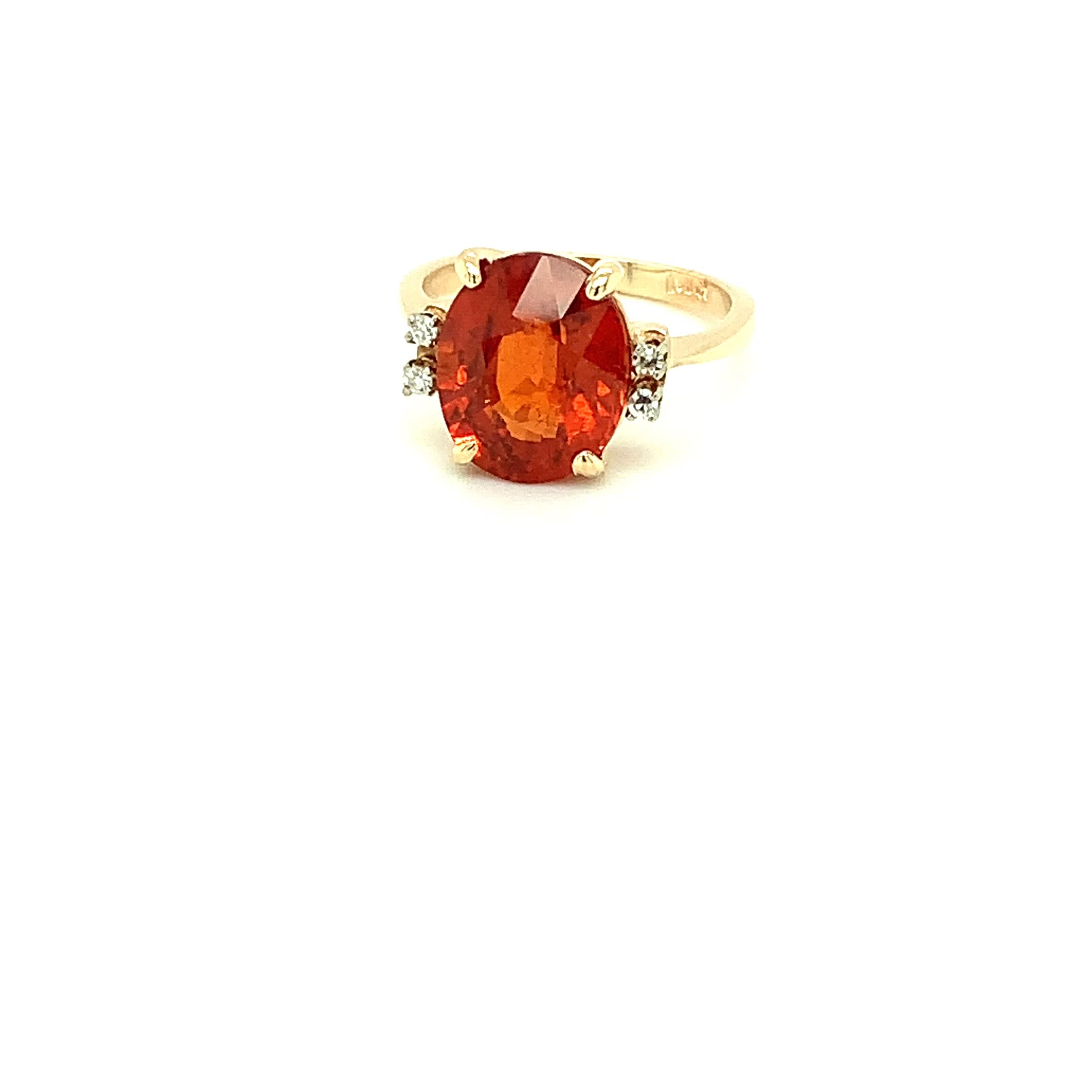 Natural Spessartine Mandarin Garnet & Diamond Ring 14K Solid Gold 6.49tcw Fanta Garnet Ring Orange Ring January Birthstone Ring Women's Ring