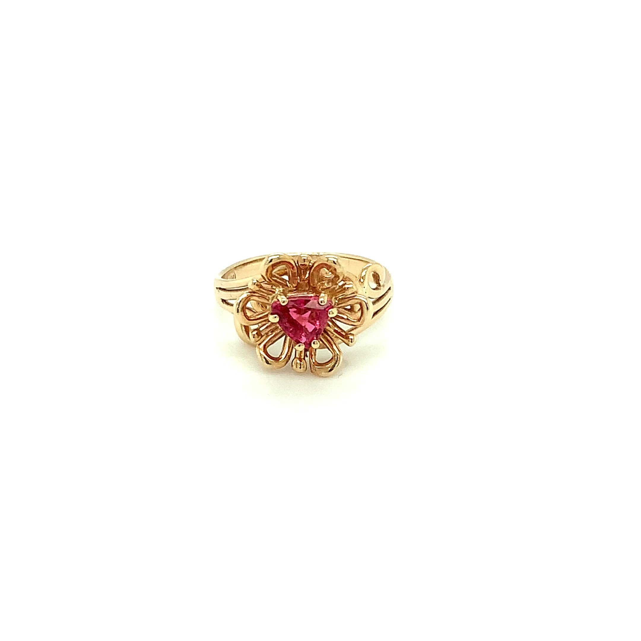 Natural Rubellite Ring 14K Solid Gold .67ct Pink Tourmaline Ring Flower Ring Solitaire Ring Womens Ring Statement Ring Birthstone Ring Jewelry