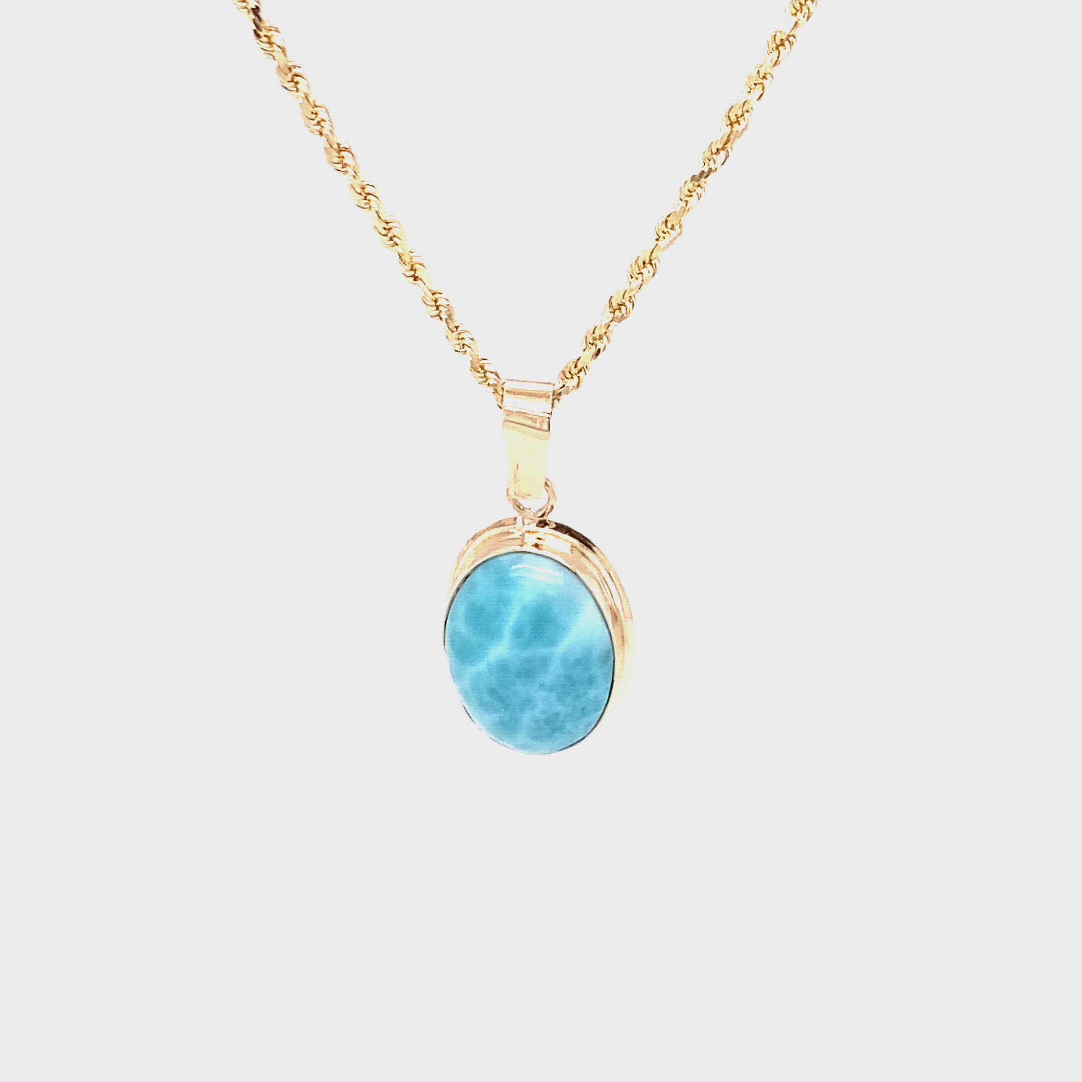 Natural Larimar Necklace 14K Solid Gold Gemstone Necklace Statement Necklace Blue Necklace Cocktail Necklace Fine Caribbean Necklace