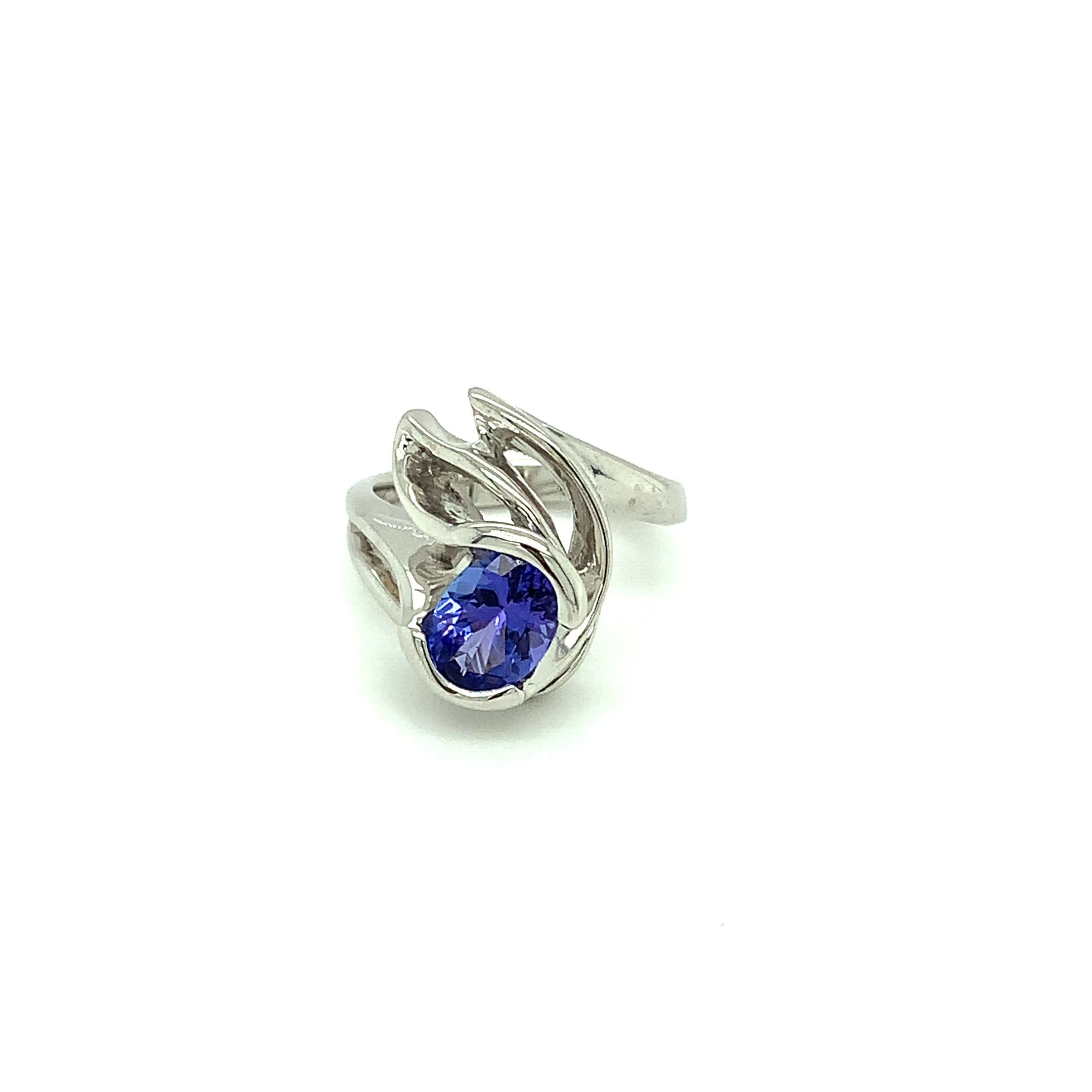 GIA Certified Natural D'Block Tanzanite Ring 14K Solid White Gold 1.33ct Solitaire Ring Statement Ring Cocktail Ring Estate Jewelry December