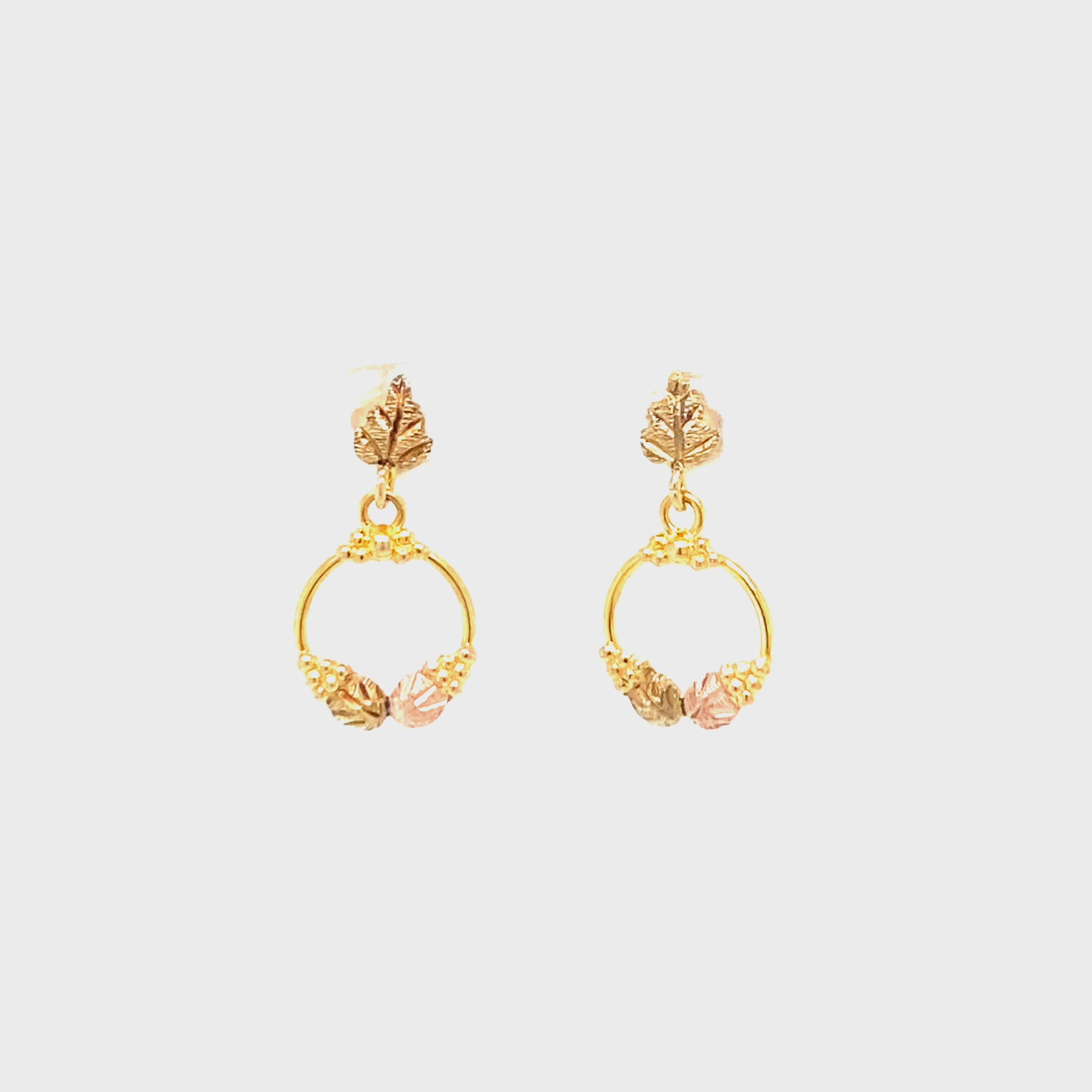 Black Hills Gold Earrings 10K Solid Gold Grape Leaf Earrings Tri-Color Gold Earrings South Dakota Dangle Drop Earrings Vintage American USA