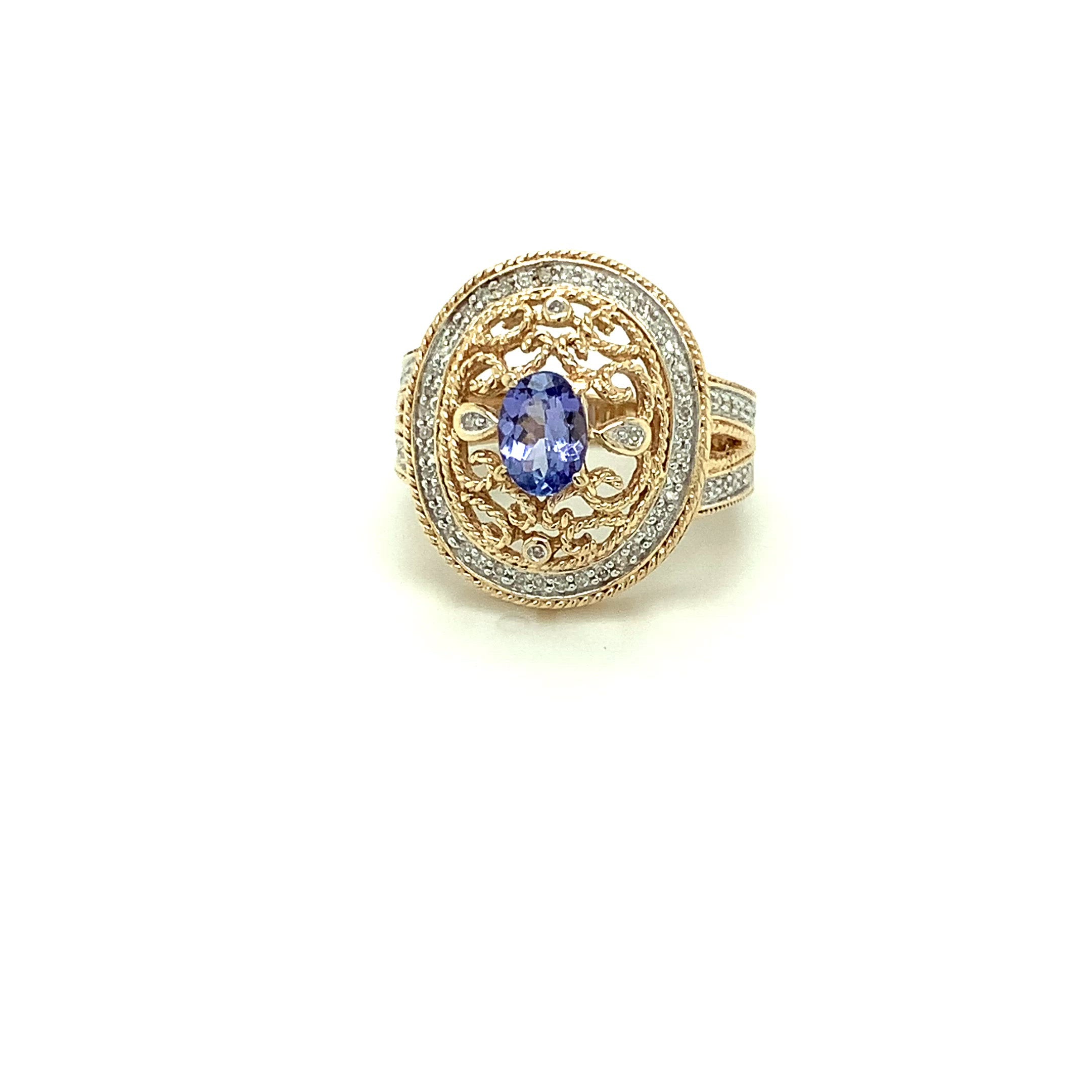 Natural Tanzanite & Diamond Ring 10K Solid Gold 1.34tcw Cocktail Ring Tanzanite Ring Statement Ring Fashion Ring Vintage Ring Women's Ring